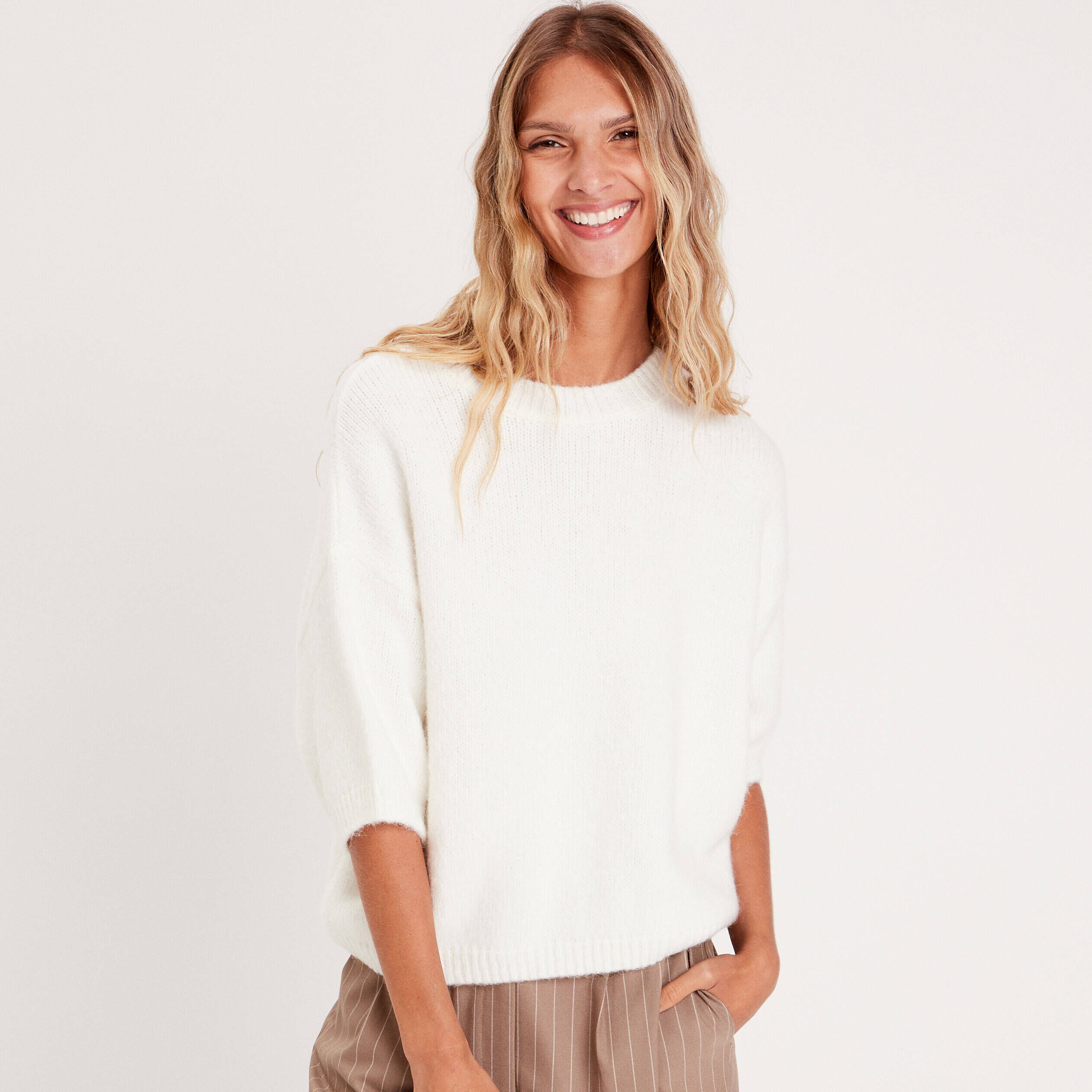 Pull manches courtes ecru femme | Cache Cache