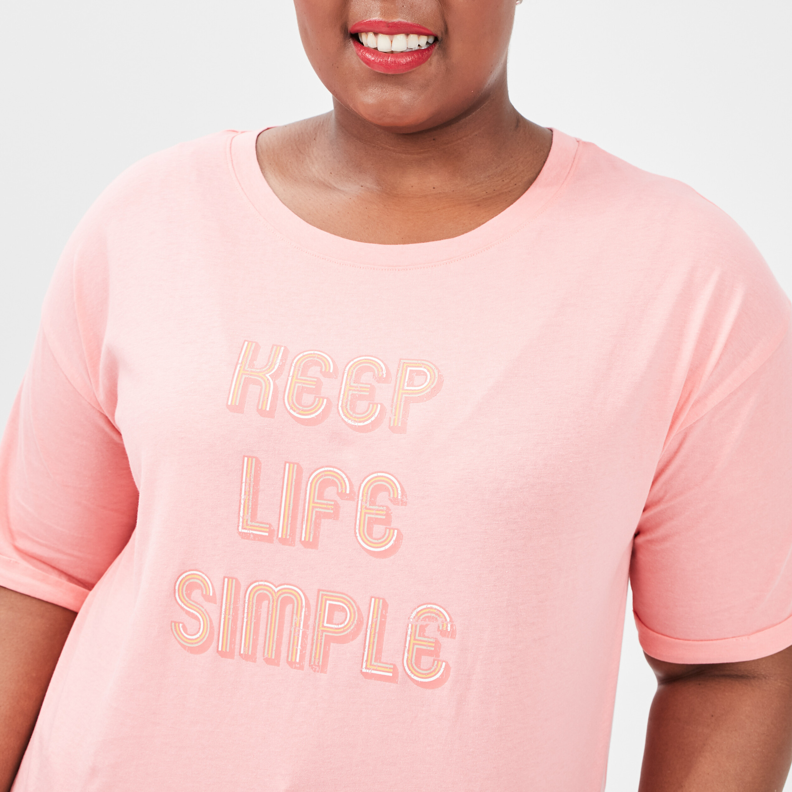 T-shirt manches courtes rose vif femme grande taille | La Halle