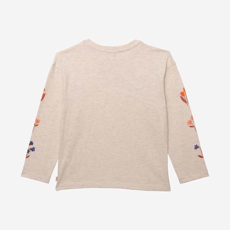 T-shirt fille fleurs manches gris en coton recyclé Catimini