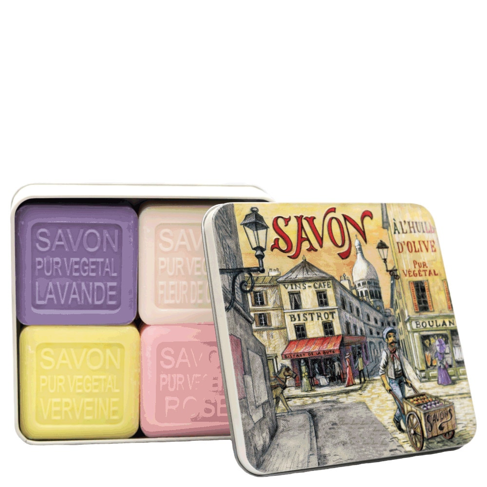 La savonnerie de nyons Coffret de 4 Savons (Lavande, Verveine,Fleur de Coton, Rose) Montmartre Savon