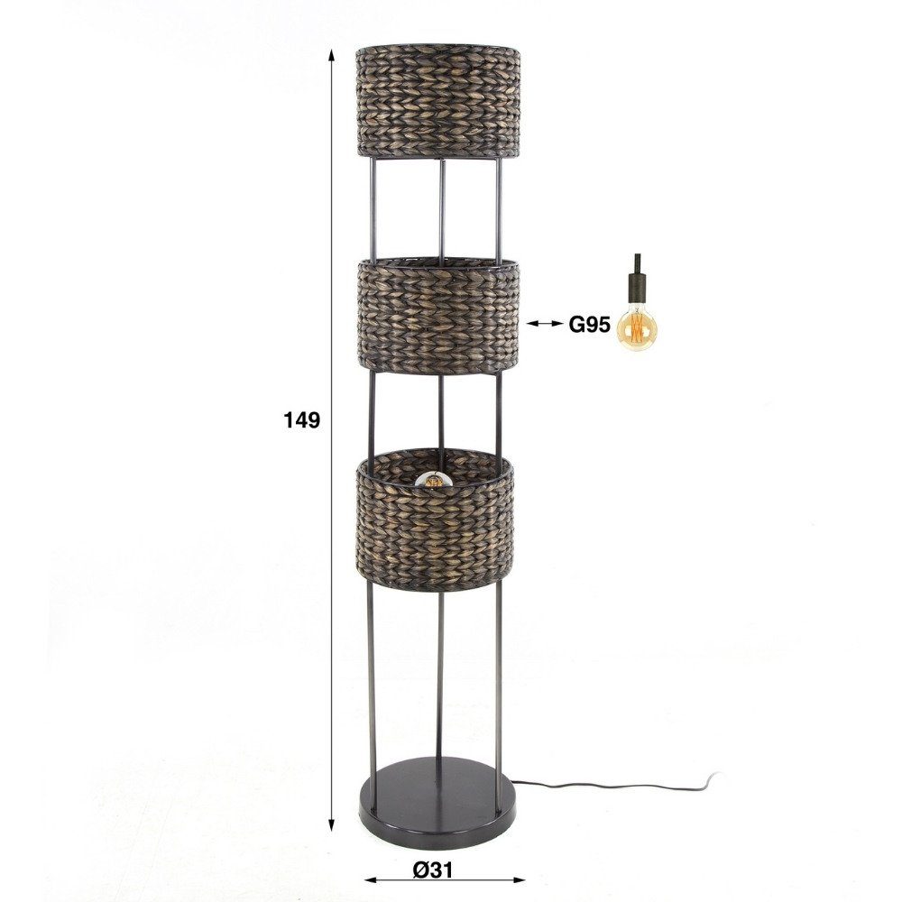 famlights Stehlampe, Stehleuchte Karla in Schwarz und Nickel aus Wasserhyazinthe E27, keine Angabe, Leuchtmittel enthalten: Nein, warmweiss, Stehlampe, Standlampe