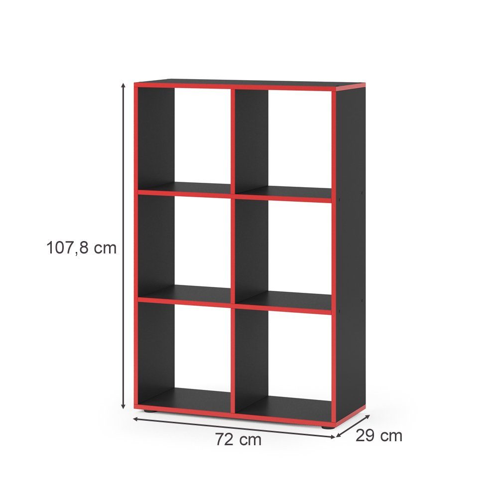 Vicco Raumteiler Standregal Bücherregal KARREE 6 Fächer Schwarz/Rot