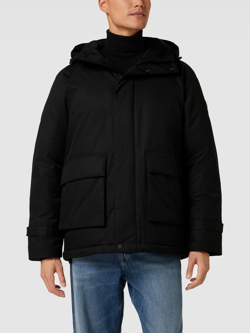 Parka mit Label-Applikation in schwarz