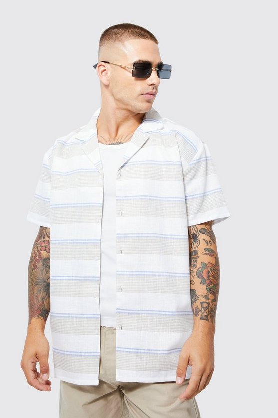 Kurzärmliges gestreiftes Oversize Colorblock Hemd