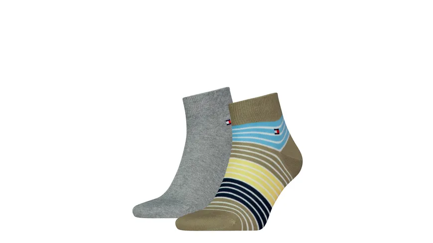 TOMMY HILFIGER Herren Kurzsocken Quarter Multicolor Stripe 2er Pack faded olive