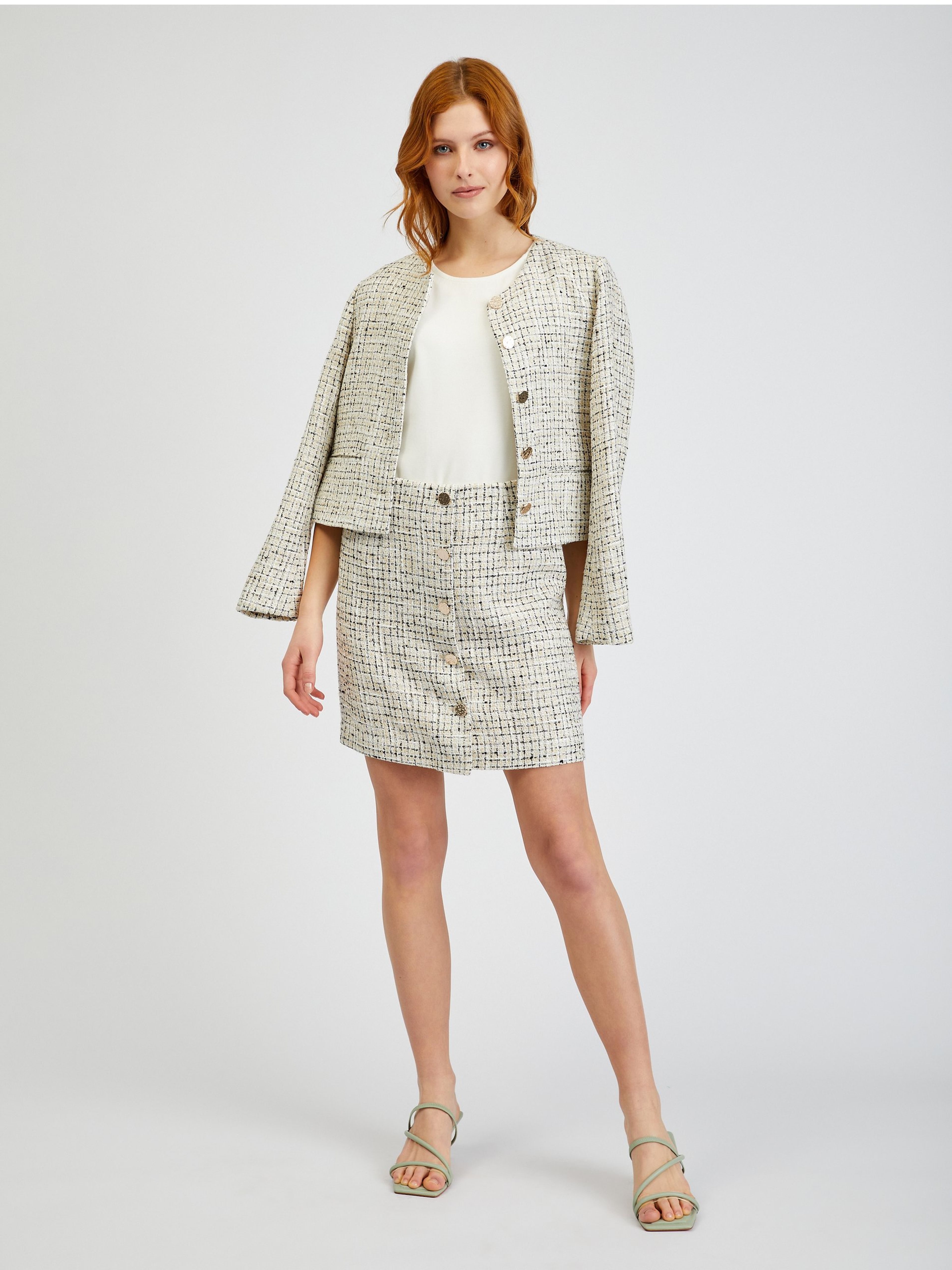 Beigefarbener Damen-Tweed-Rock ORSAY