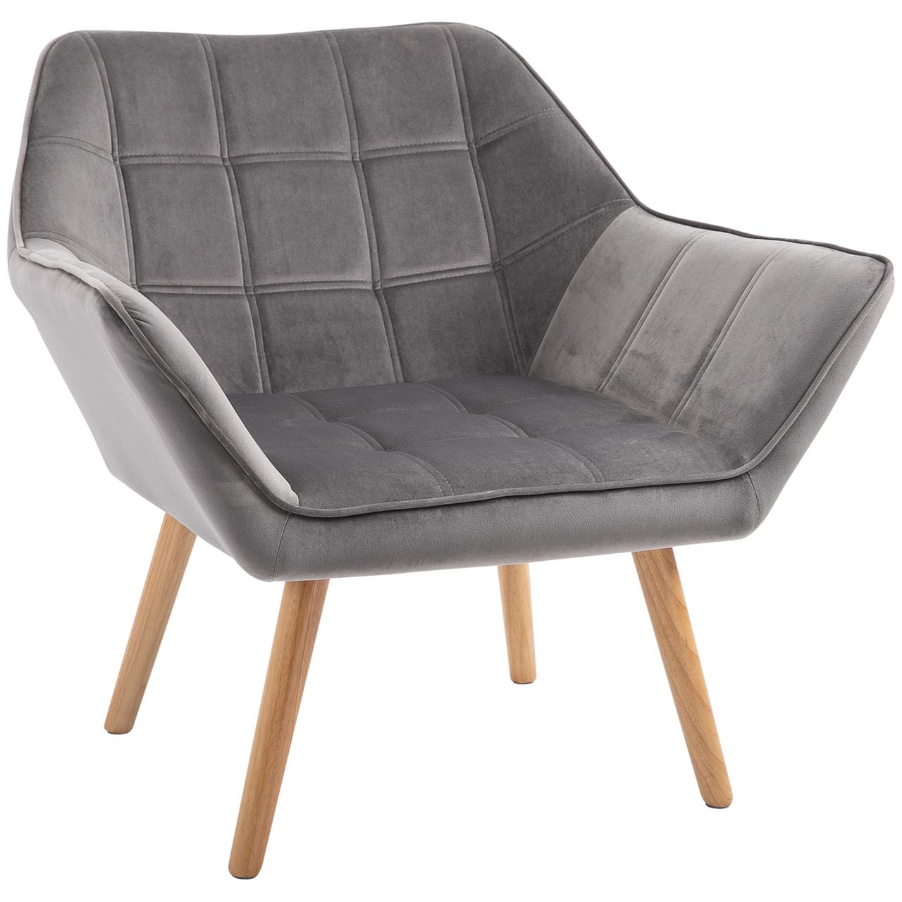 HOMCOM Einzelsessel Armlehnsessel Relaxsessel mit Holzbeine, Samtoptik, Grau