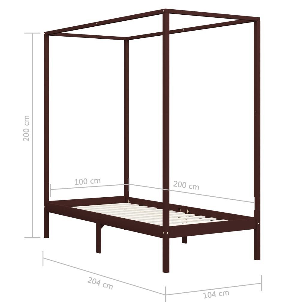 möbelando Himmelbett 299785 (LxBxH: 204x104x200 cm), aus Kiefer in Dunkelbraun