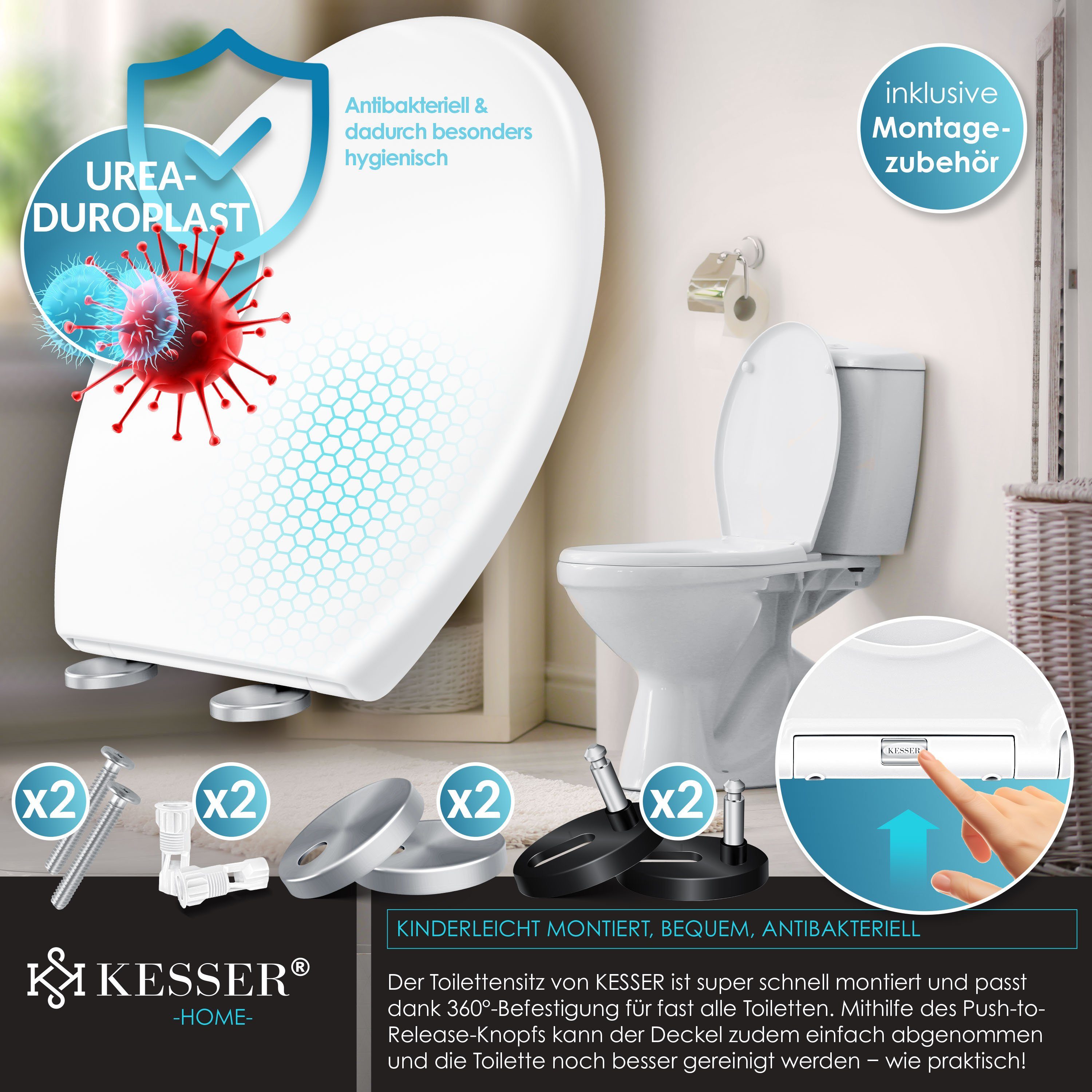 KESSER WC-Sitz, WC Sitz mit Absenkautomatik Toilettendeckel Quick-Release