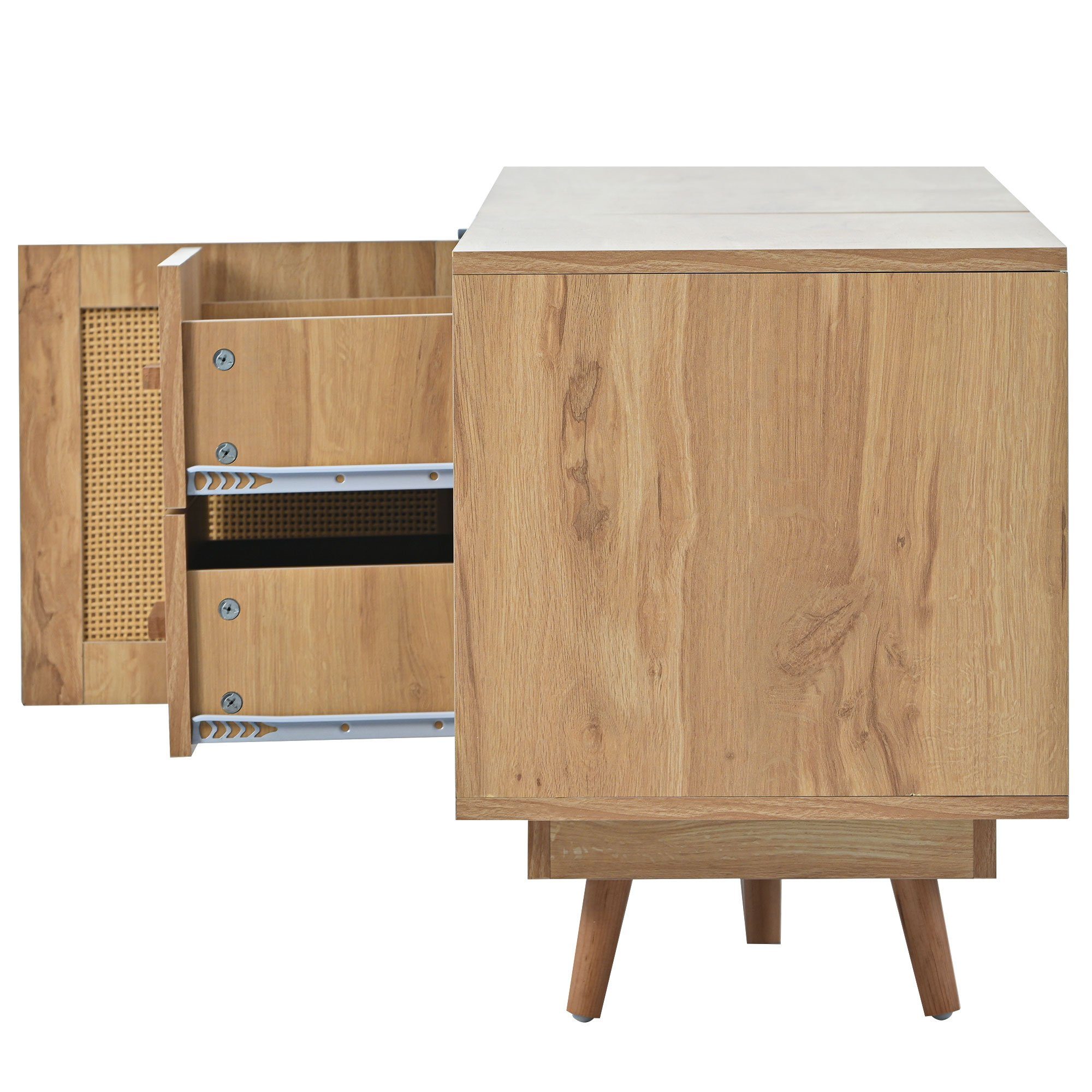Odikalo TV-Board TV-Ständer Lowboard Sideboard Lagerschrank TV-Schrank Oak Rattan Natur