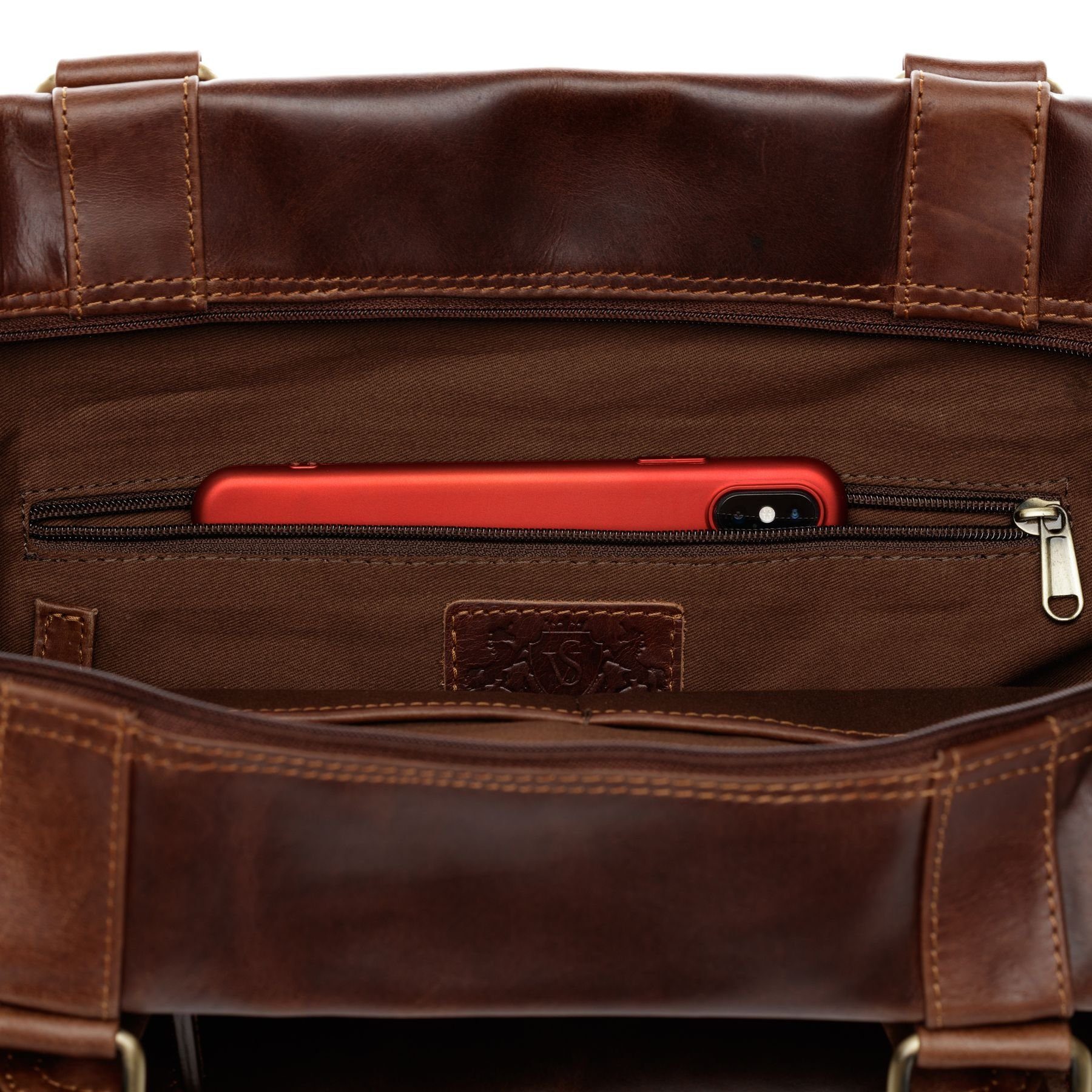 SID & VAIN Reisetasche Leder Weekender Unisex ZANE, Echtleder Reisegepäck für Damen & Herren, Sporttasche XL braun-cognac