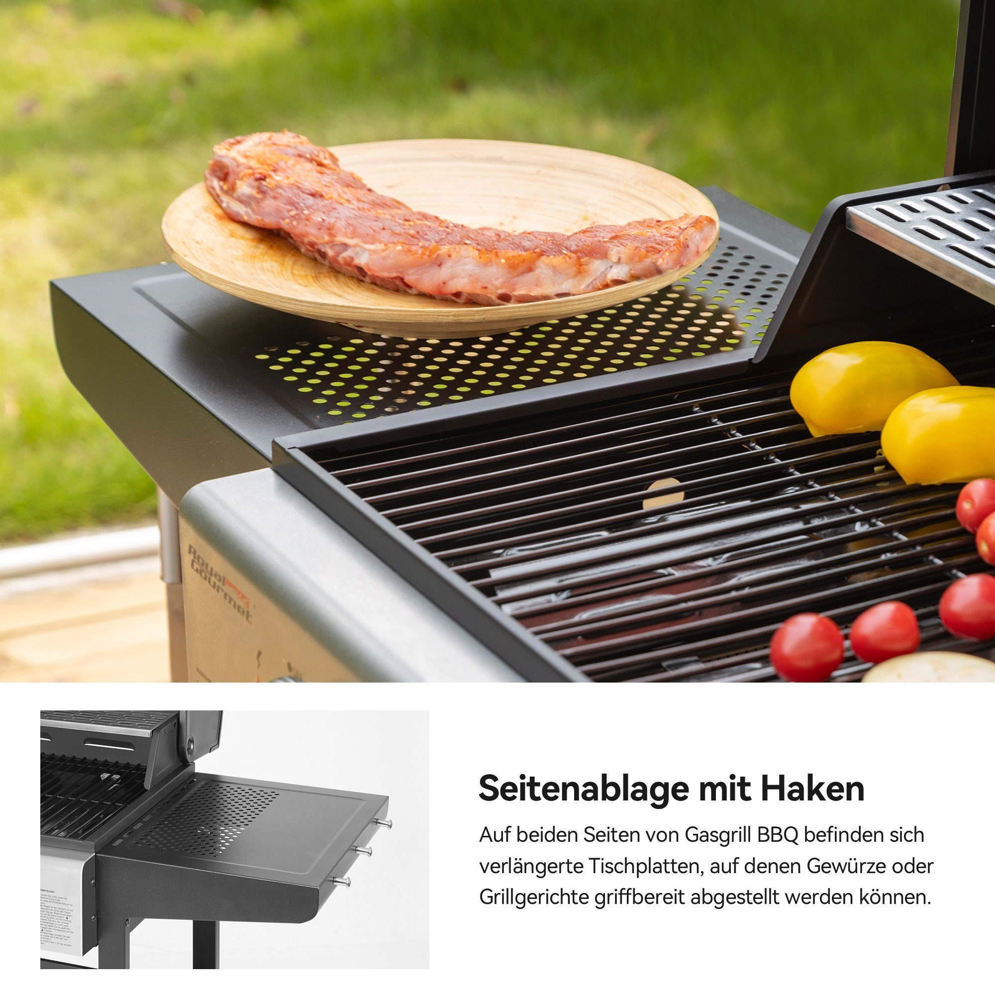 Royal Gourmet Gasgrill 3 Brenner, 9 kW Camping Gaskocher mit Kochplatte, B x T x H: 121,6 x 57,8 x 105 cm