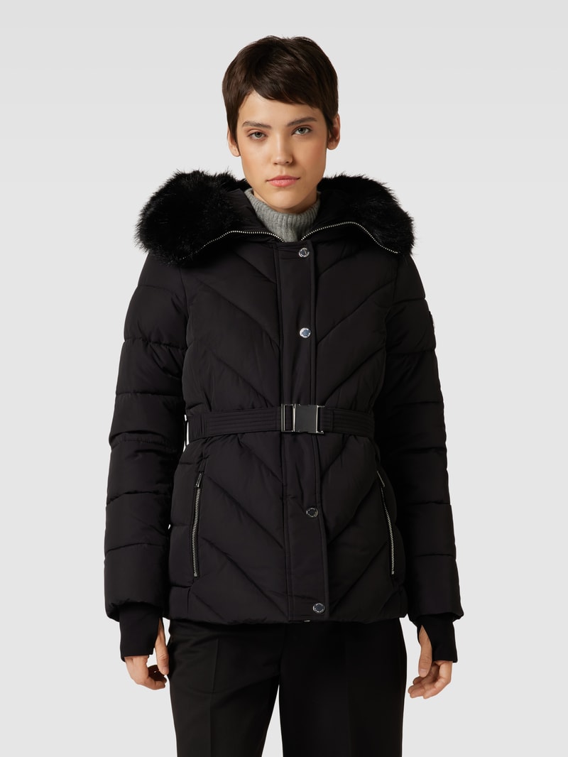 Steppjacke mit Kunstfellbesatz in schwarz