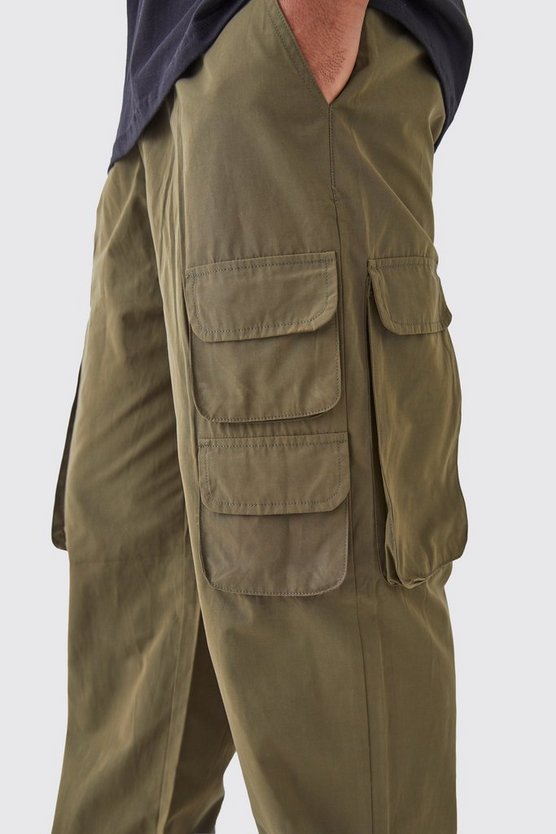 Lange Cargohose mit fester Taille und Bundfalten