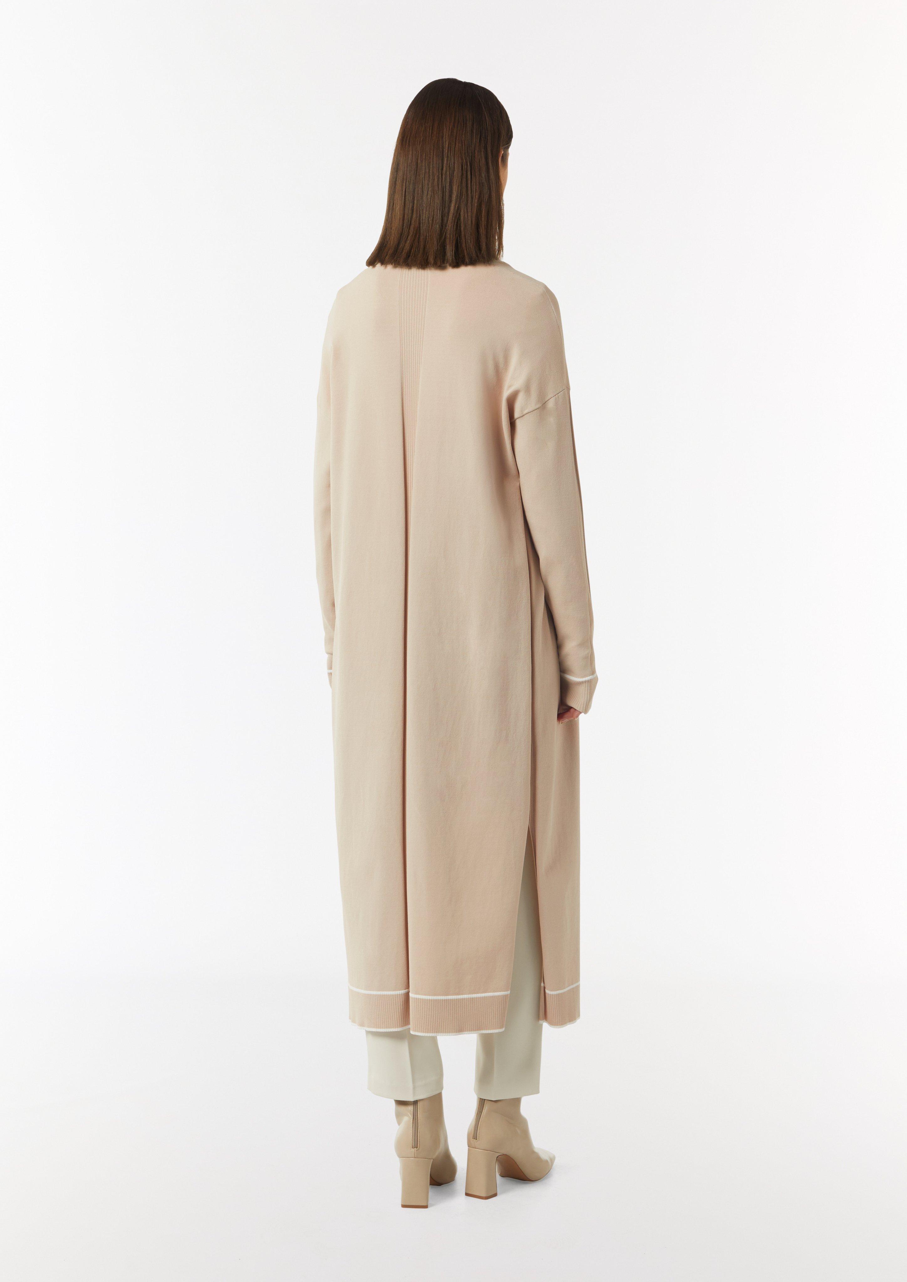 Long-Cardigan mit Kontrastdetails und seitlichen Schlitzen - beige