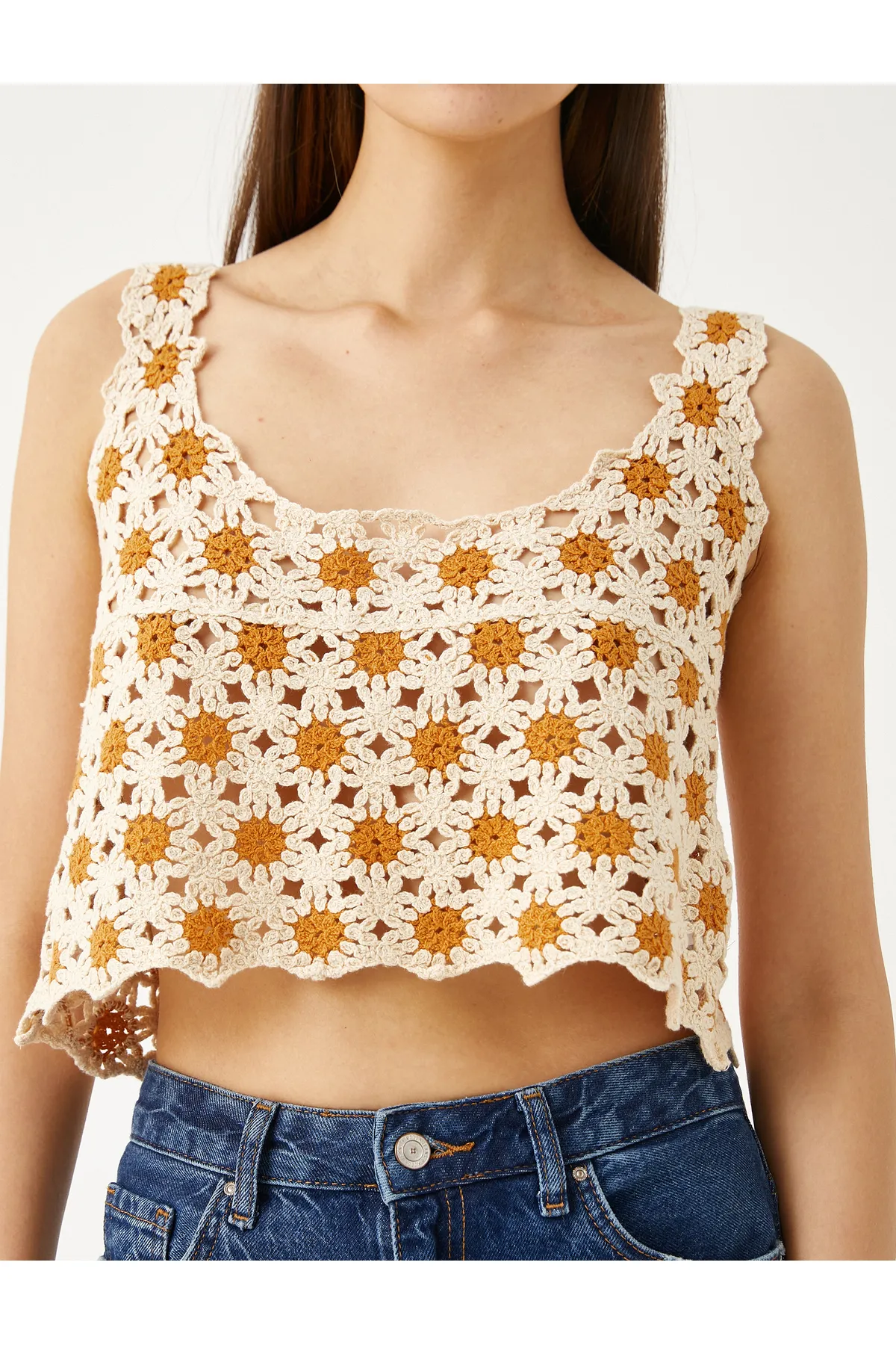Koton  Crop Bustier mit Häkel-Quadratausschnitt