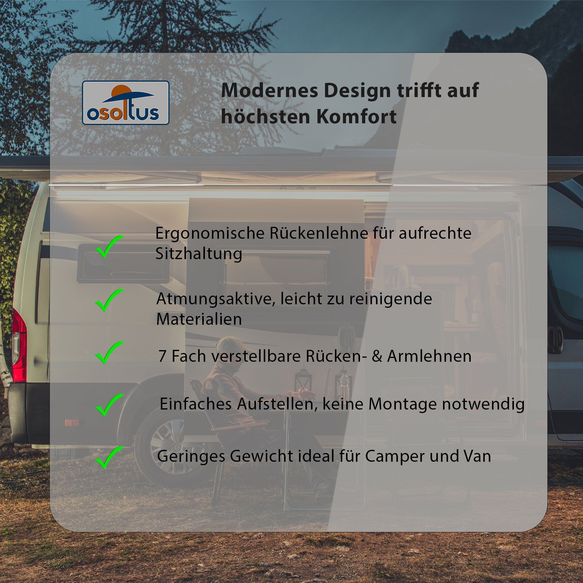 osoltus Campingstuhl osoltus Alu Camping Klappsessel Hochlehner 3D Soft Touch Black Magic
