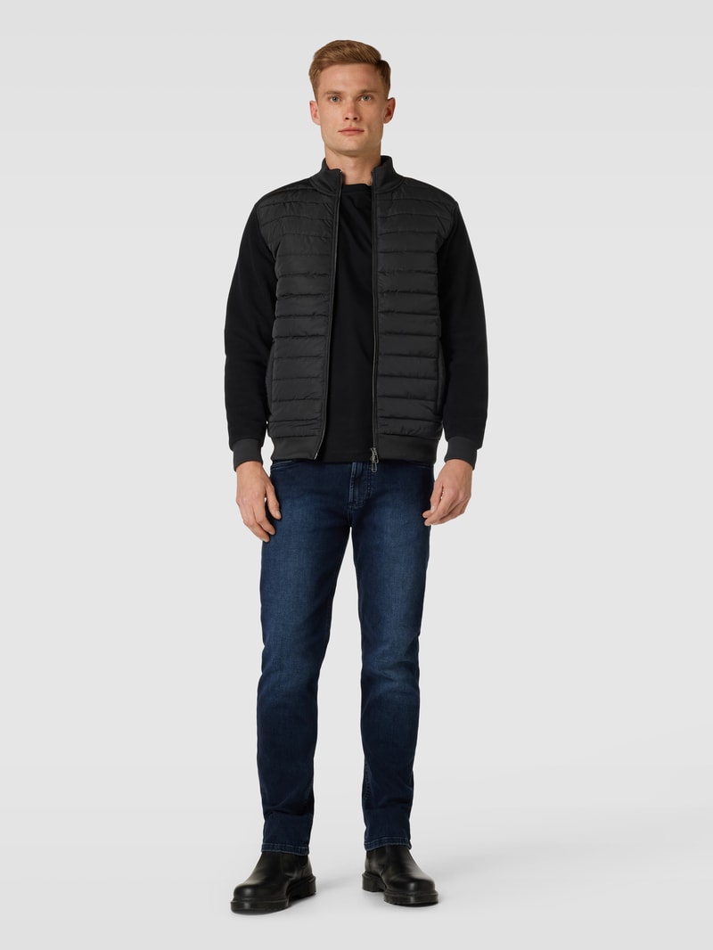 Sweatjacke mit Two-Tone-Machart Modell 'Tiago' in schwarz