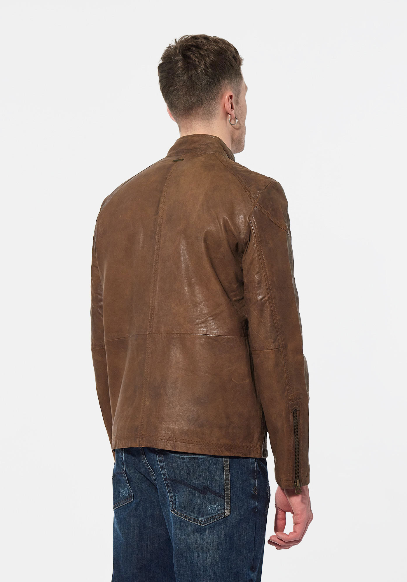 VOBE   Veste en cuir marron Homme