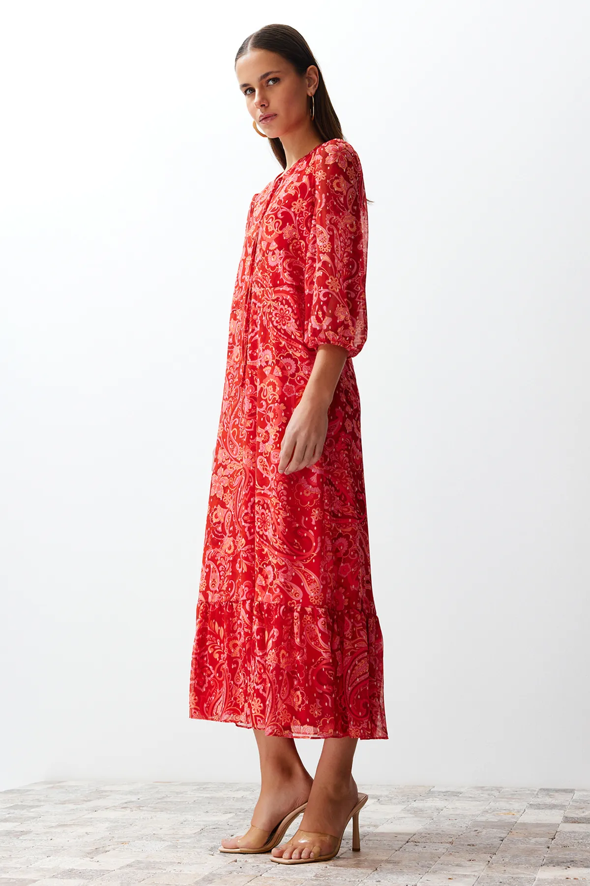 Trendyol Collection  Rosa gewebtes Maxikleid TWOSS24EL00639