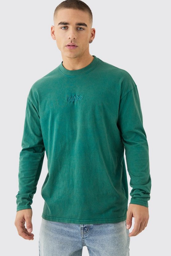 Oversized Man Extended Neck Washed Long Sleeve T-shirt
