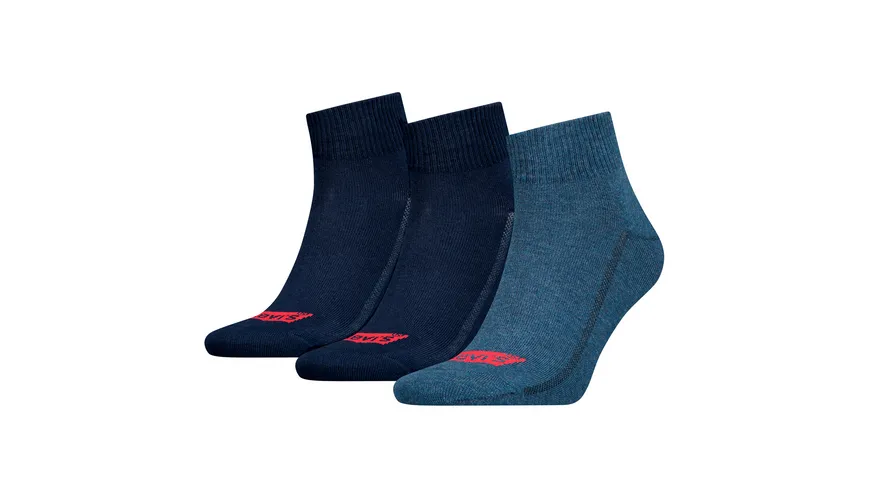 Levis Unisex Kurzsocken Mid Cut Batwing Logo Recycled Cotton 3er Pack Denim