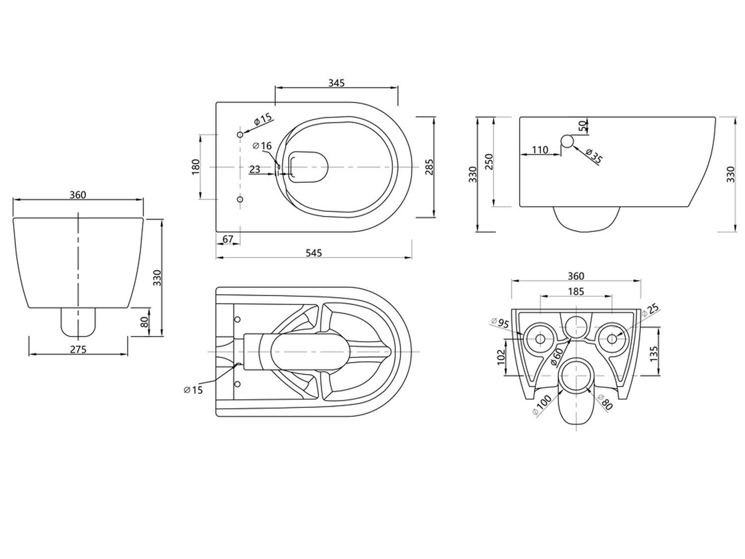 SSWW Dusch-WC Design Keramik Hänge-WC Wand WC Spülrandlos Taharat, wandhängend, Dusch-WC inkl. WC-Sitz abnehmbar, Düse und Kaltwasserventil