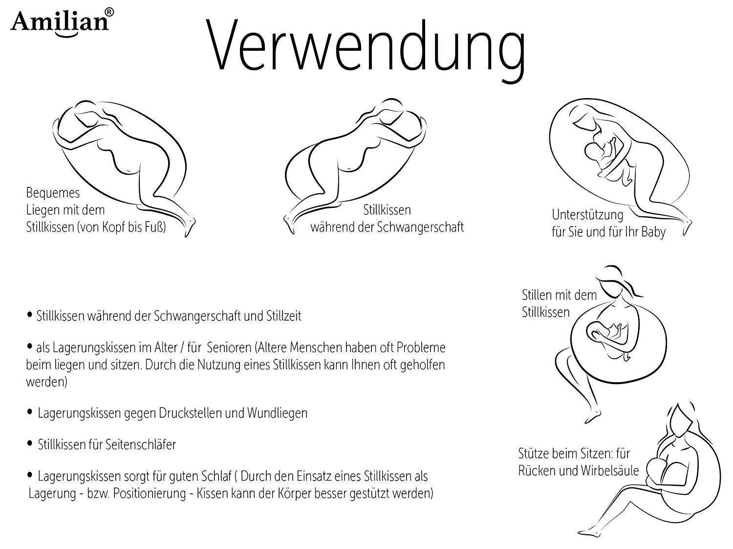 Amilian Stillkissen (Made in EU) Waffel 170 cm, Seitenschläferkissen, Lagerungskissen, Schwangerschaftskissen, Stillkissen mit Füllung