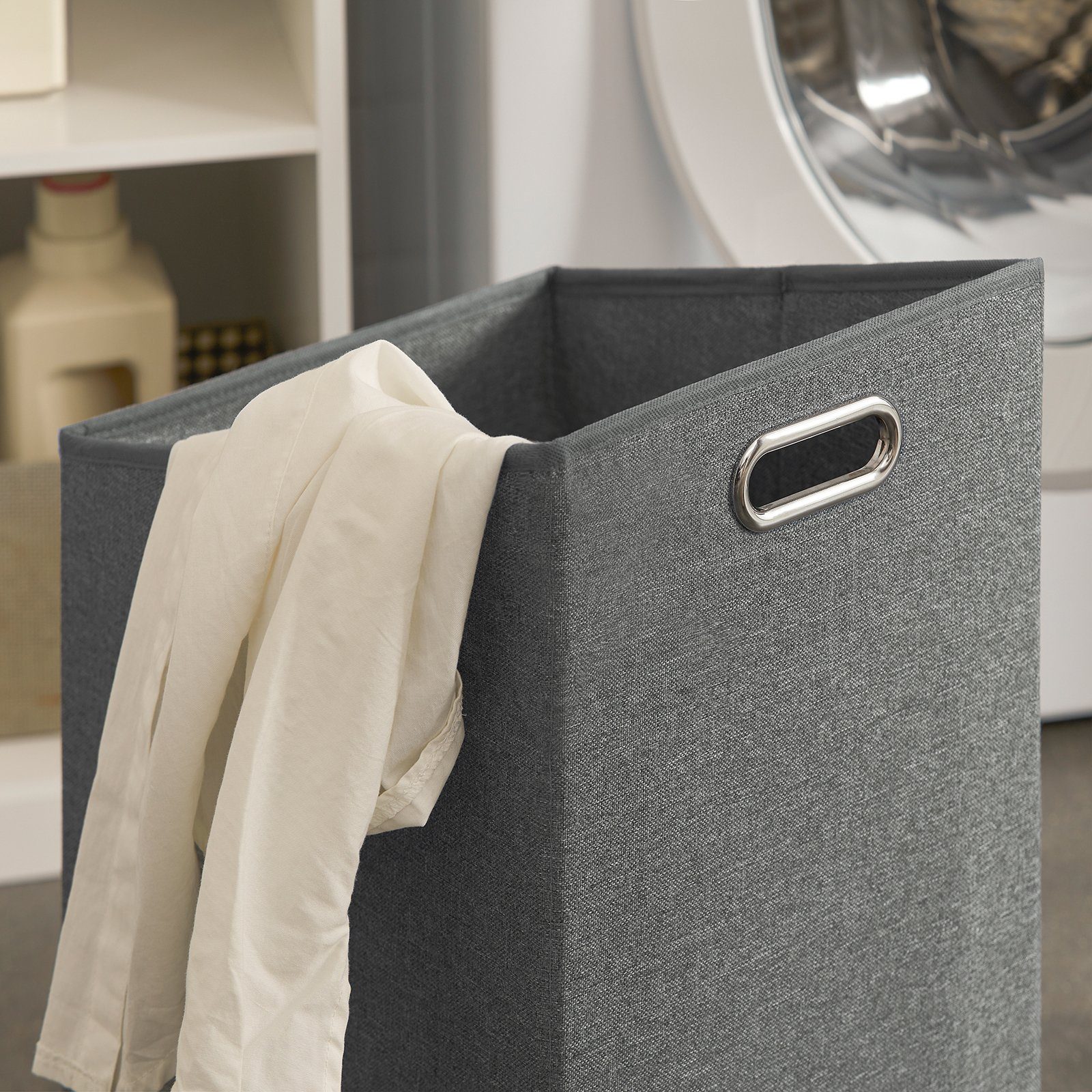 SoBuy Wäscheschrank BZR66 mit ausklappbarem Wäschesack Badschrank mit 2 Schubladen und 2 Fächern