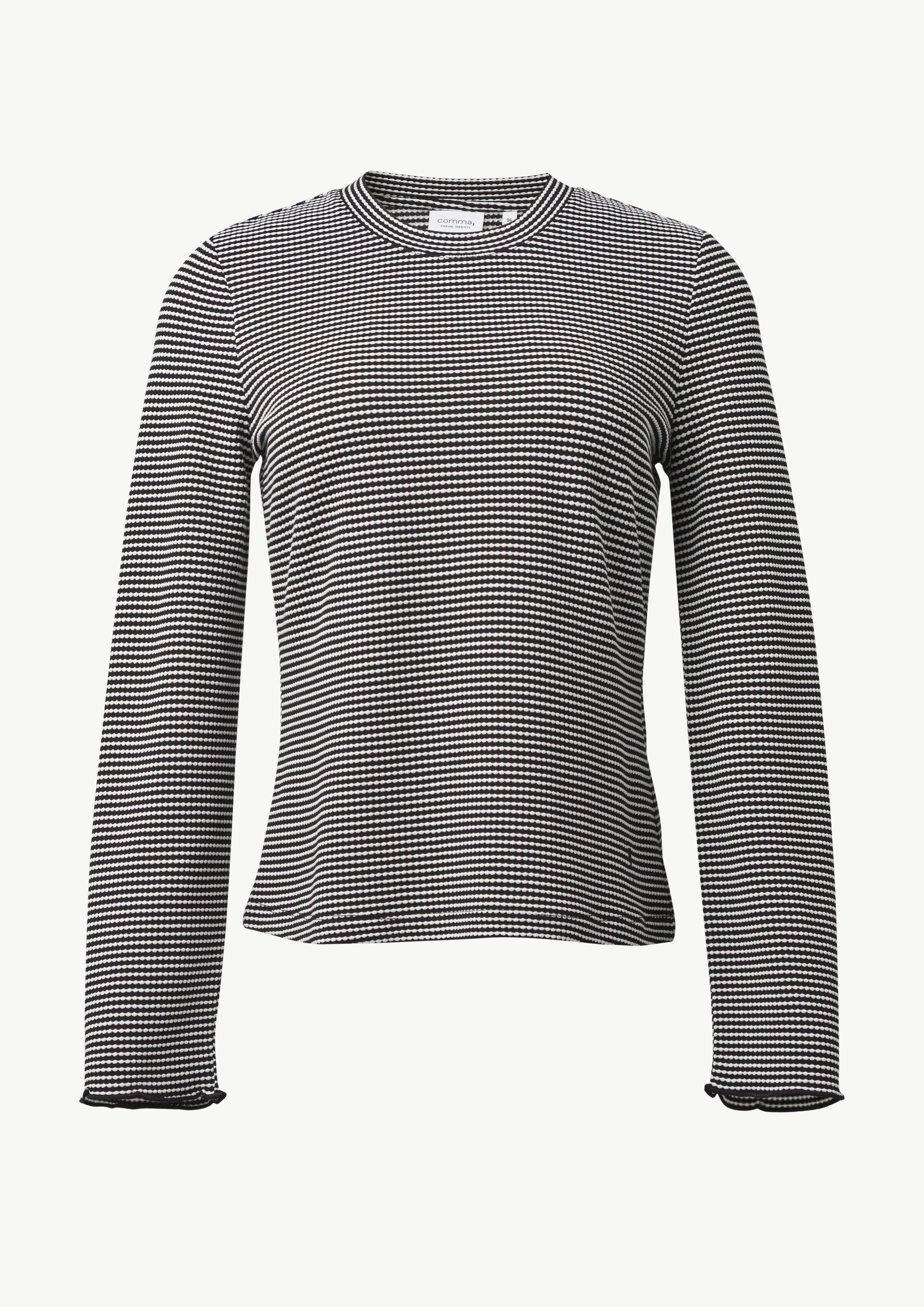 Langarmshirt mit Strukturstreifen - schwarz
