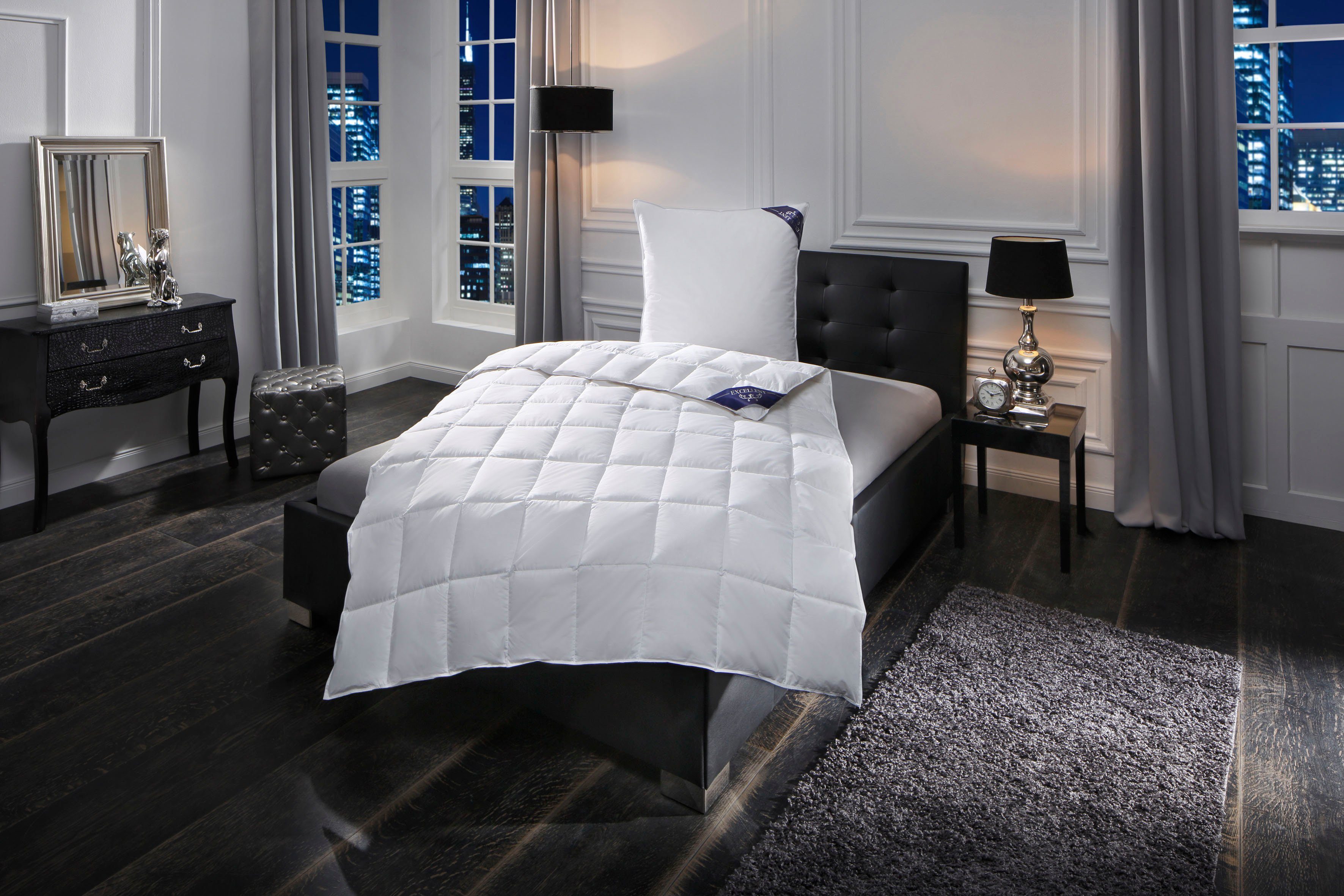 Daunenbettdecke + 3-Kammer-Kopfkissen, Zürich, Excellent, Füllung: 100% Daunen, Bezug: Einschütte (Bettdecke), Bettdecken-Set mit Kopfkissen, Bettdecke 135x200 und 155x220 cm