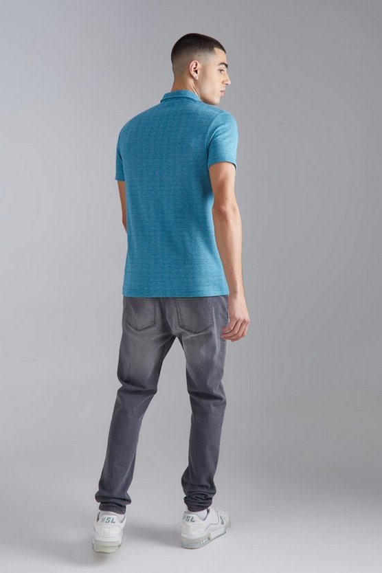 Kurzärmliges Muscle-Fit Poloshirt mit Fischgräten-Print