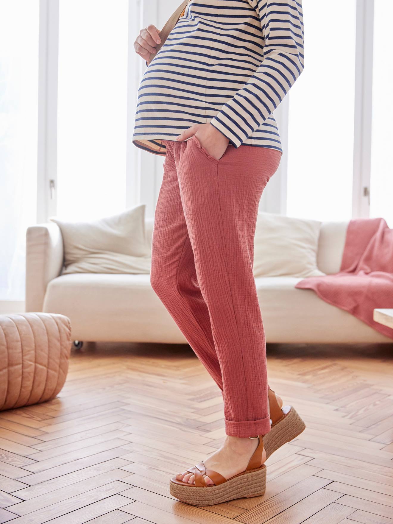 Pantalon de grossesse en gaze de coton terracotta