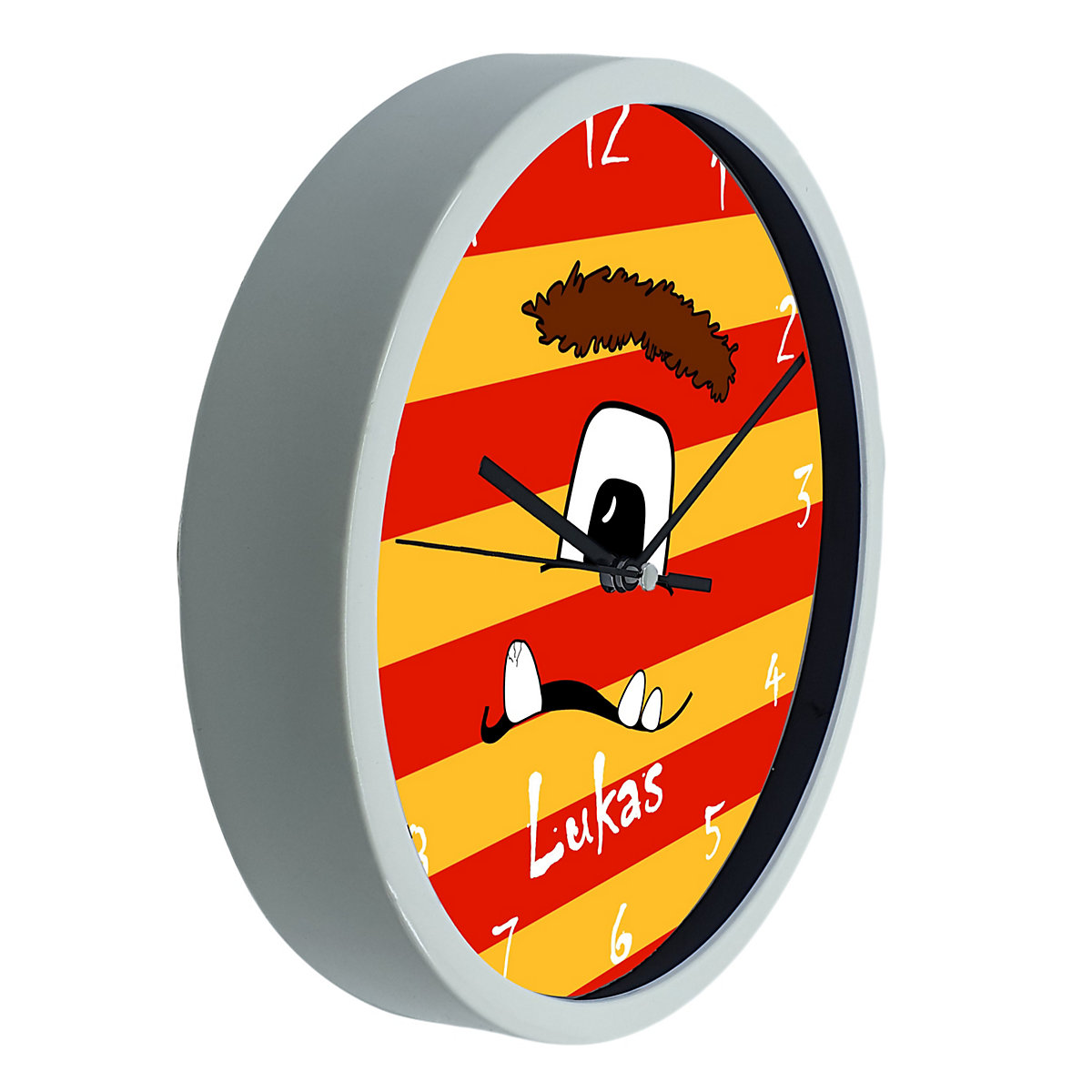 Kinder Wanduhr personalisiert mit Name Monster Streifen rot gelb
