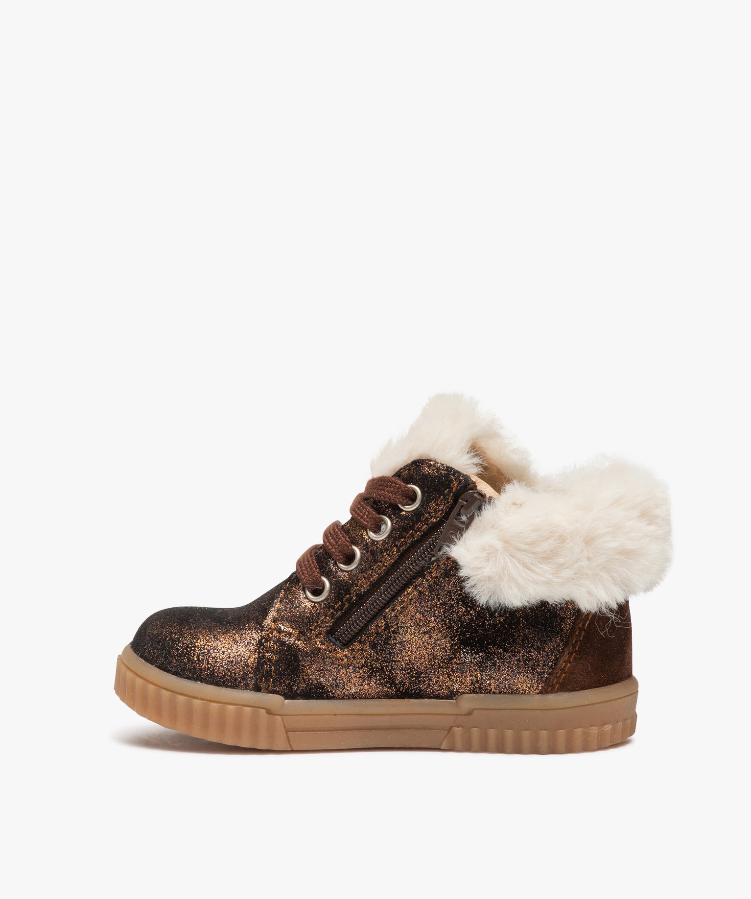 Baskets bébé fille mid-cut en cuir métallisé et col four... marron | GEMO