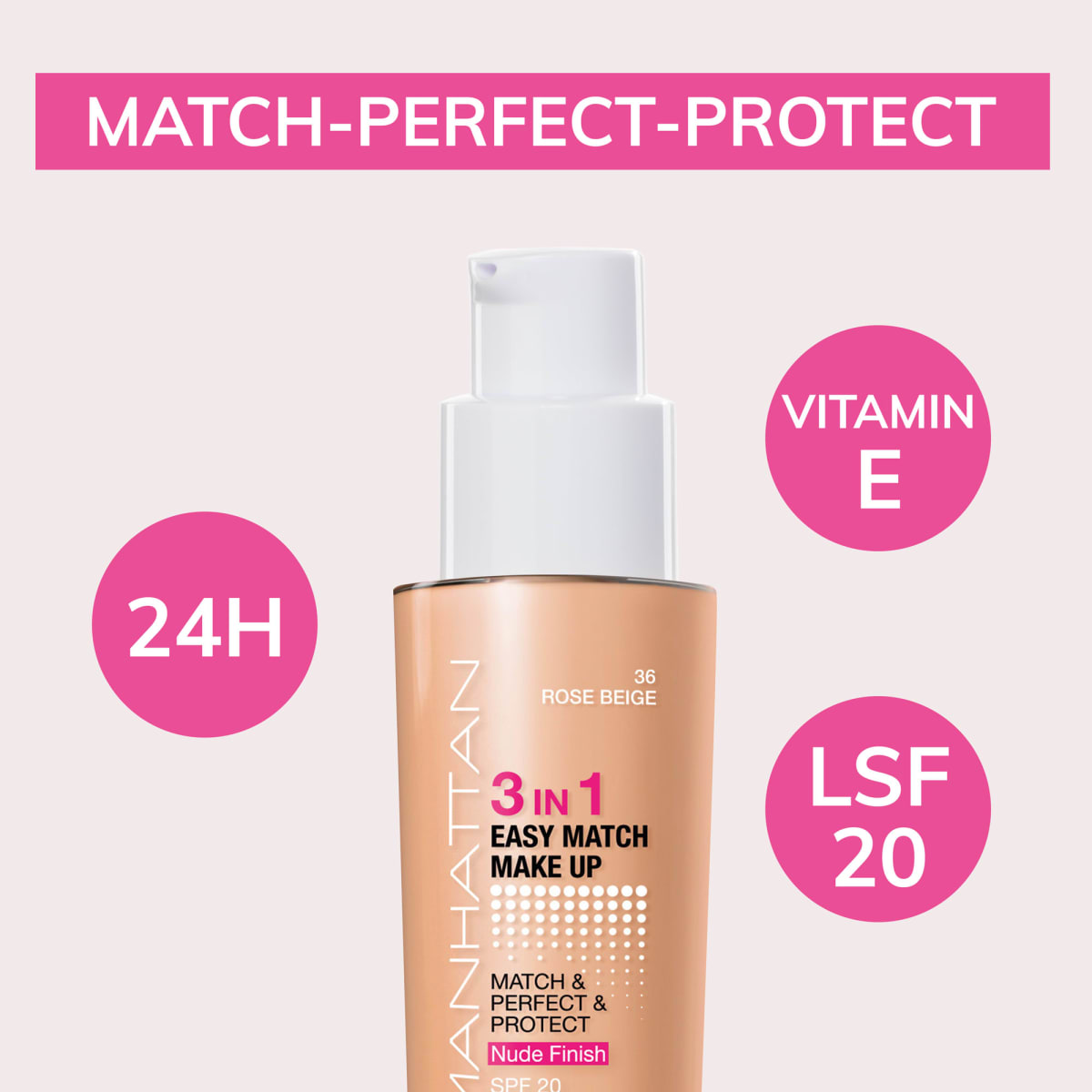 Foundation 3in1 Easy Match Rose Beige 36, LSF 20, 30 ml