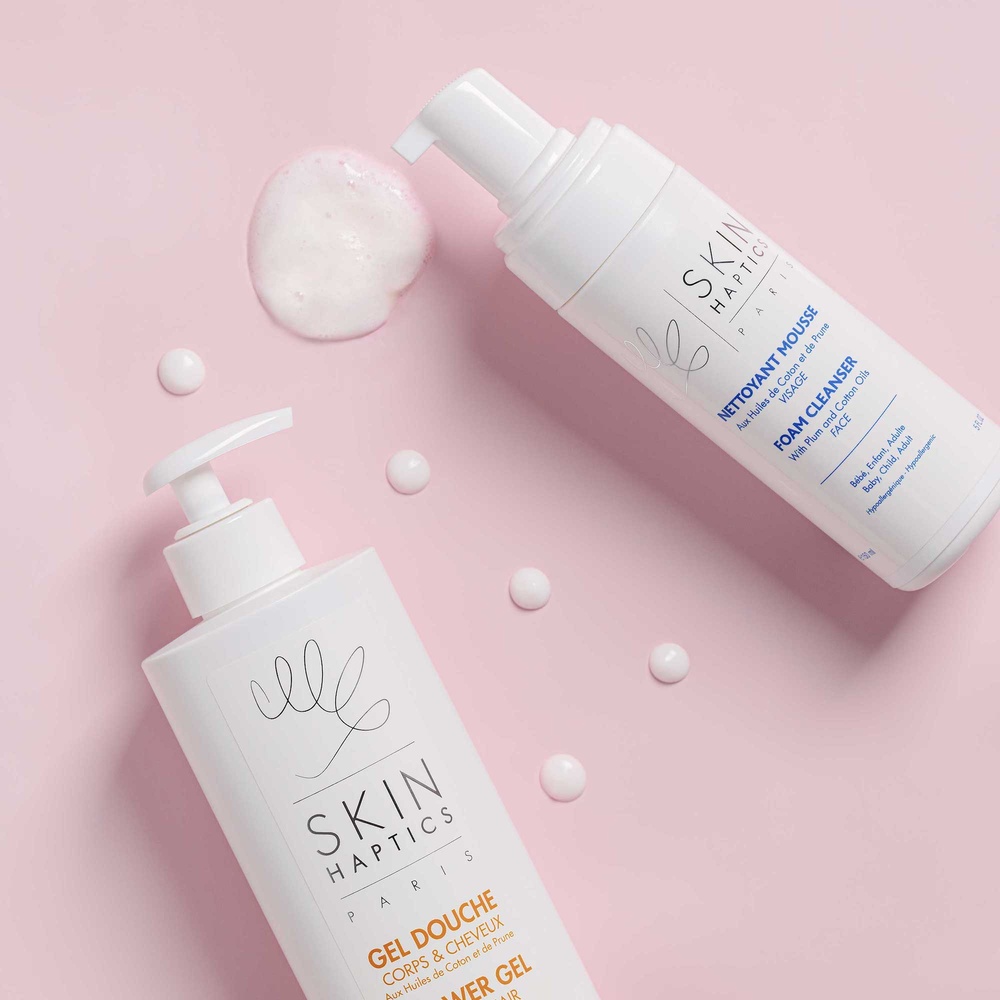 skinhaptics Gel Douche Corps et Cheveux, aux huilesde coton et de prune Gel douche