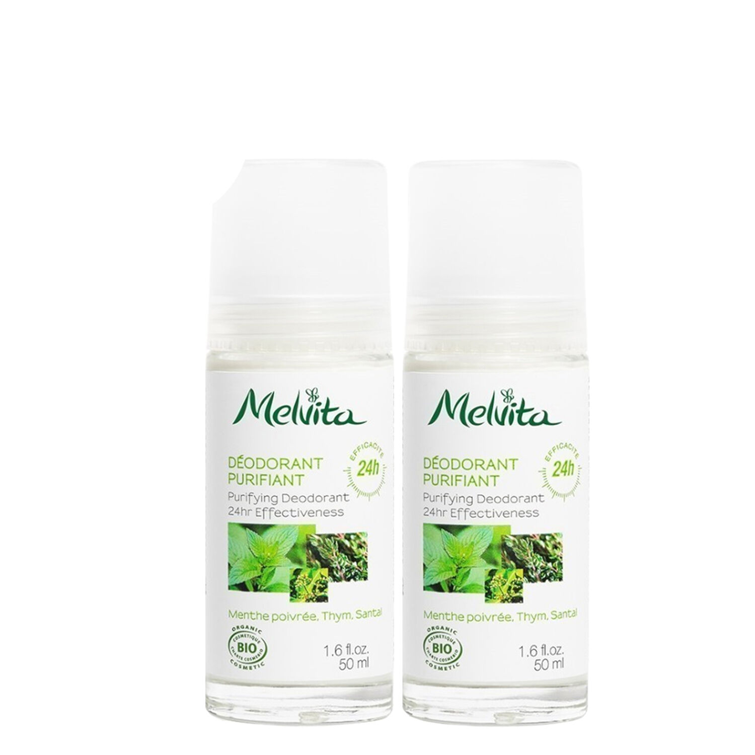 Melvita Déodorant Efficacité 24h Menthe Poivrée, Thym, Santal 2x50 ml