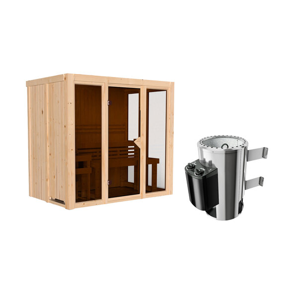 Sauna Ida 3 mit Ofen, 3,6 kW, naturbelassen