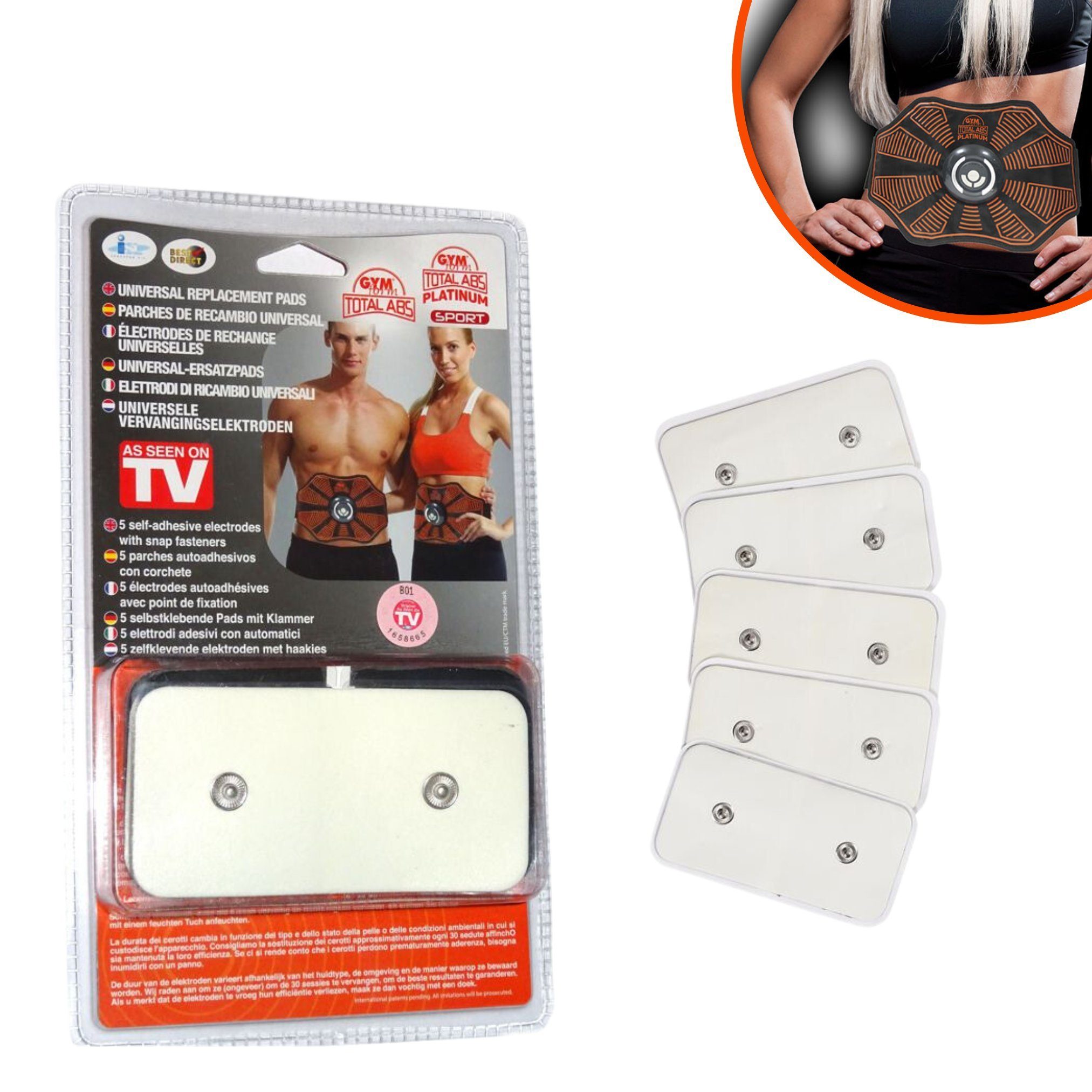 Gymform® EMS-Bauchmuskeltrainer Total Abs Platinum Sport, (Spar-Set, 2-tlg., mit oder ohne extra Universal Ersatzpads), EMS Trainer elektrischer Gürtel - Bauchmuskeltrainer Set