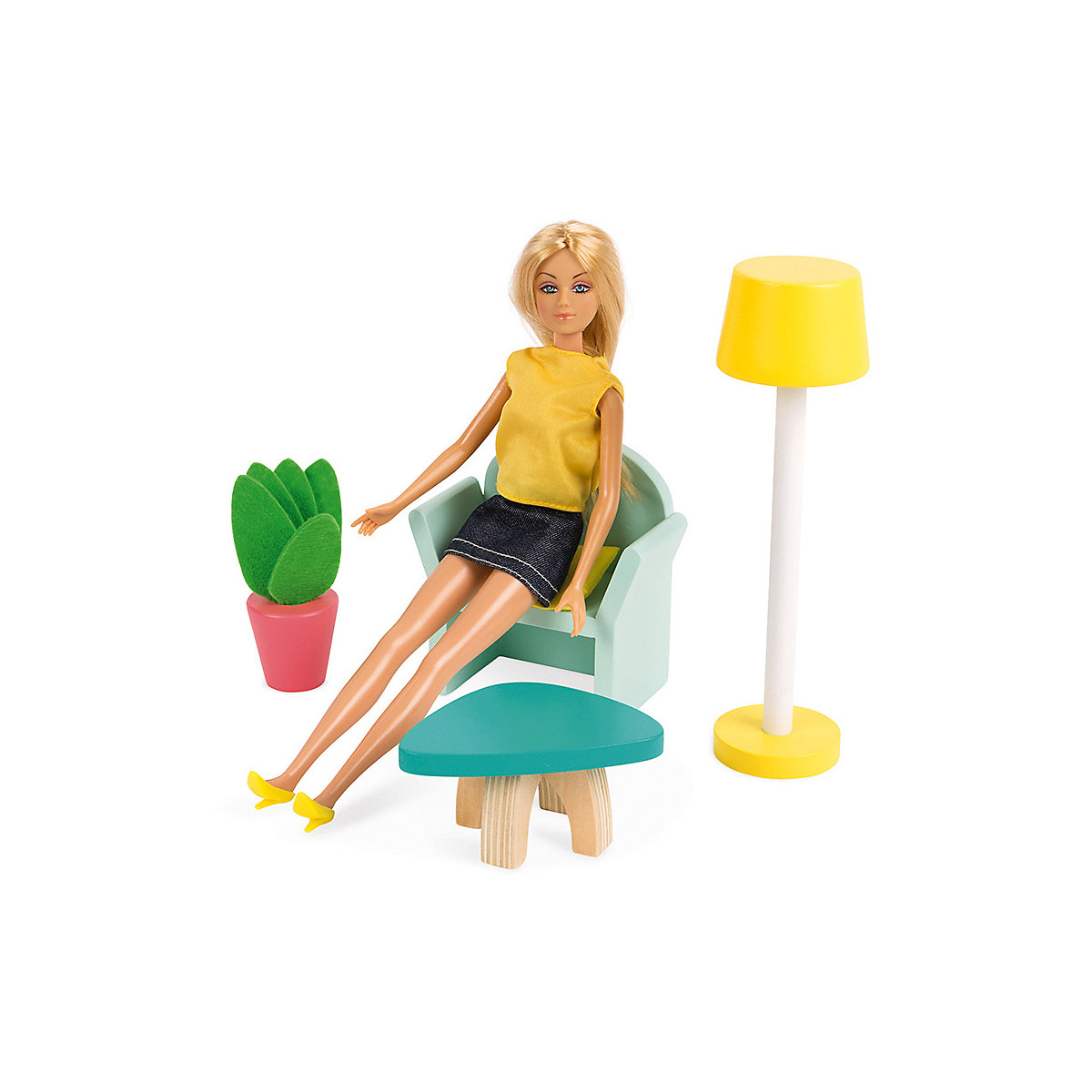 - Happy Day Holz-Puppenhaus, 3 Etagen und mit 12 Zubehörteilen, Spielzeugnachbildung, entwickelt die Fantasie, ab 3 Jahren, J06580