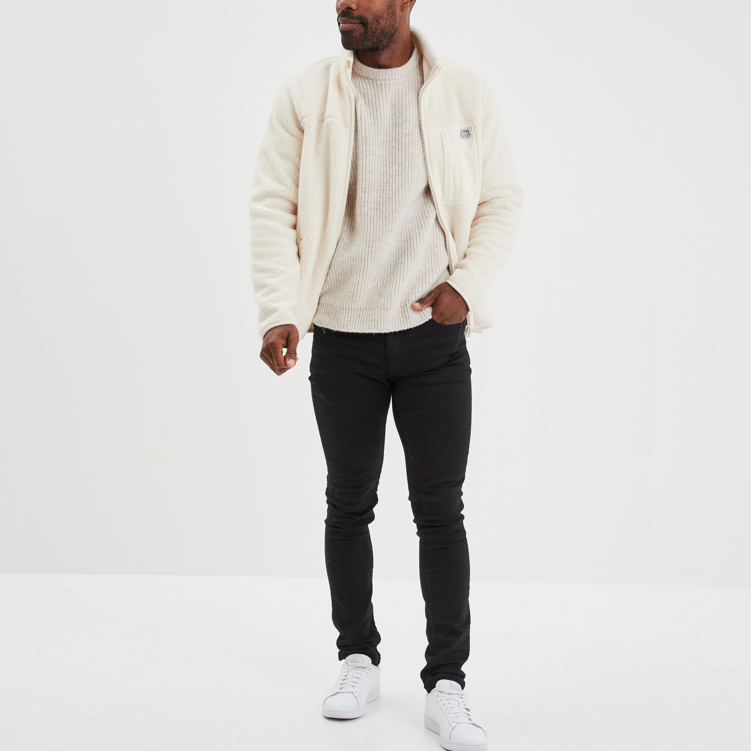 Pull col rond manches longues beige homme | La Halle