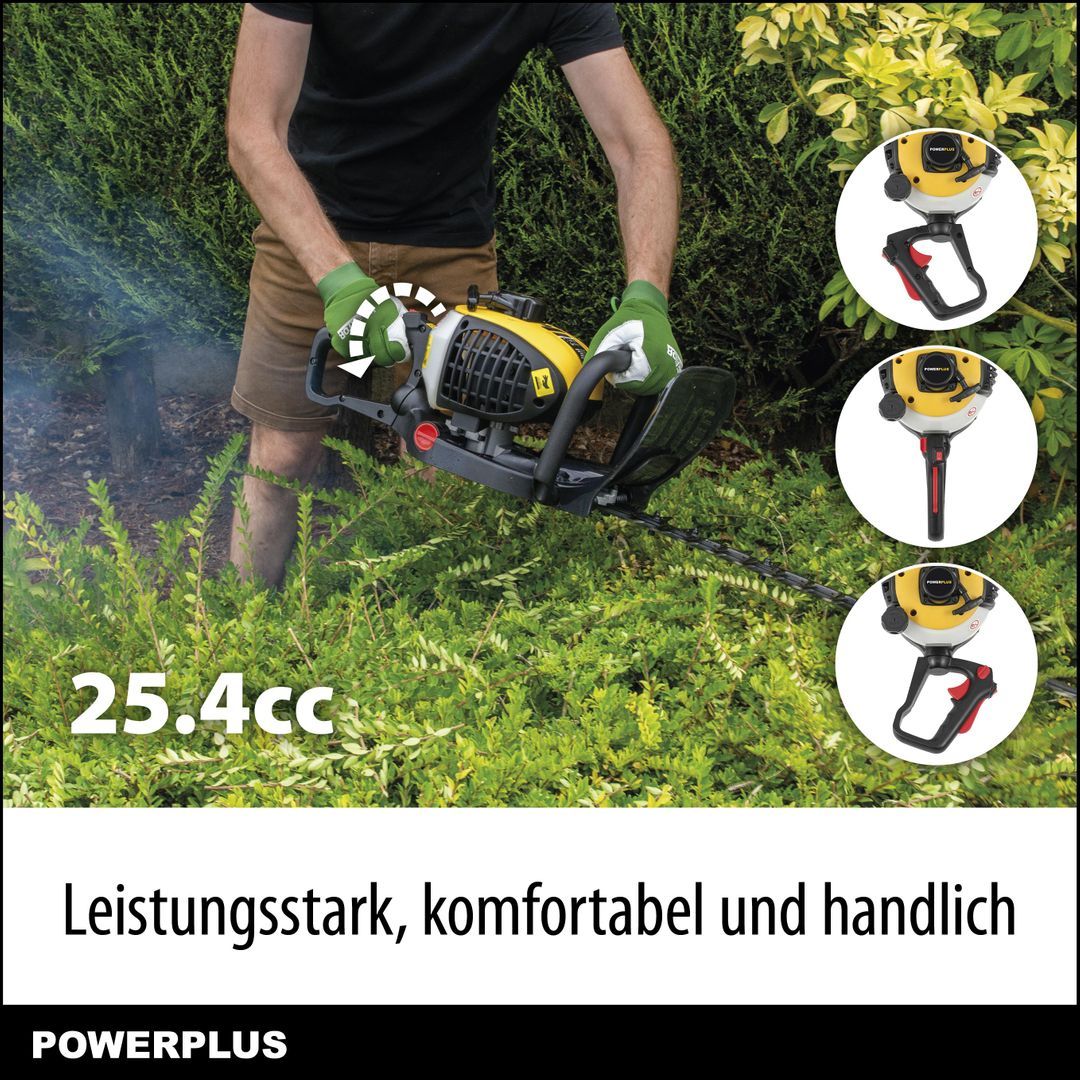 VARO Powerplus Benzin-Heckenschere POWXG2018 - Heckenschere mit 25,4 cc, 640 mm Klinge und 28 mm Abstand, Gartengeräte, Gartenschere zum Schneiden von Sträuchern, Hecken und Pflanzen