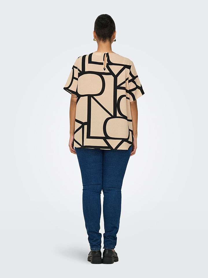ONLY Carmakoma Bluse in Beige/ Schwarz günstig kaufen