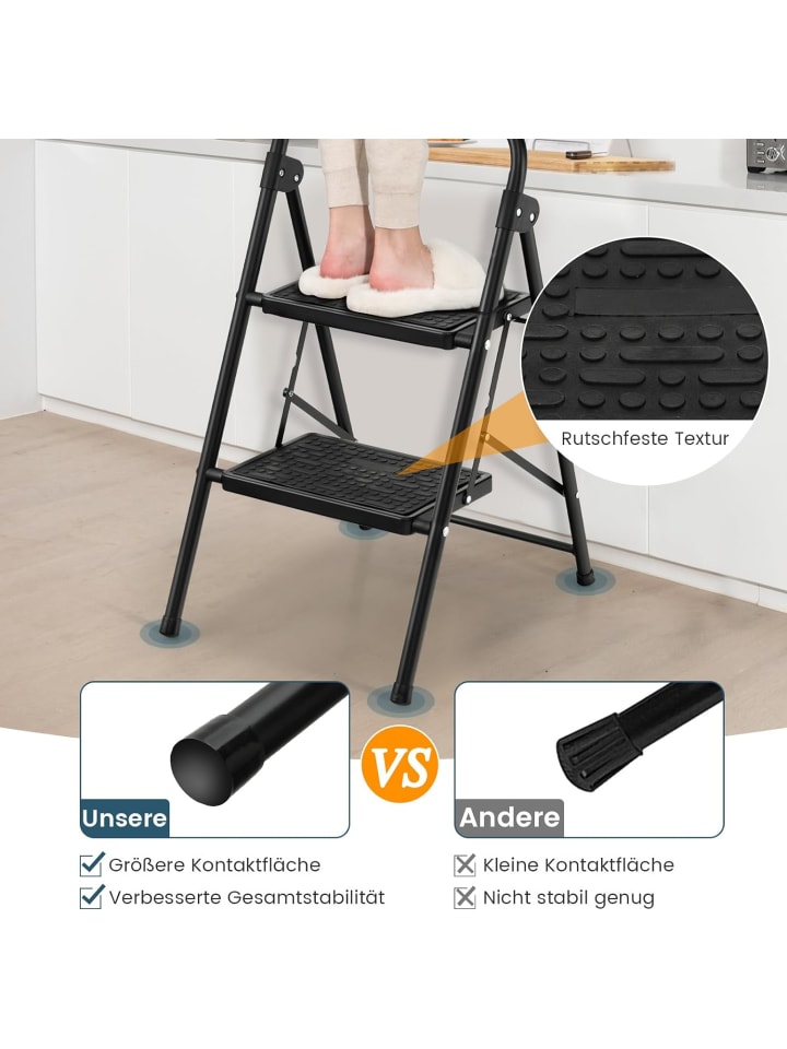 COSTWAY Trittleiter 2 Stufen in Schwarz günstig kaufen onesize