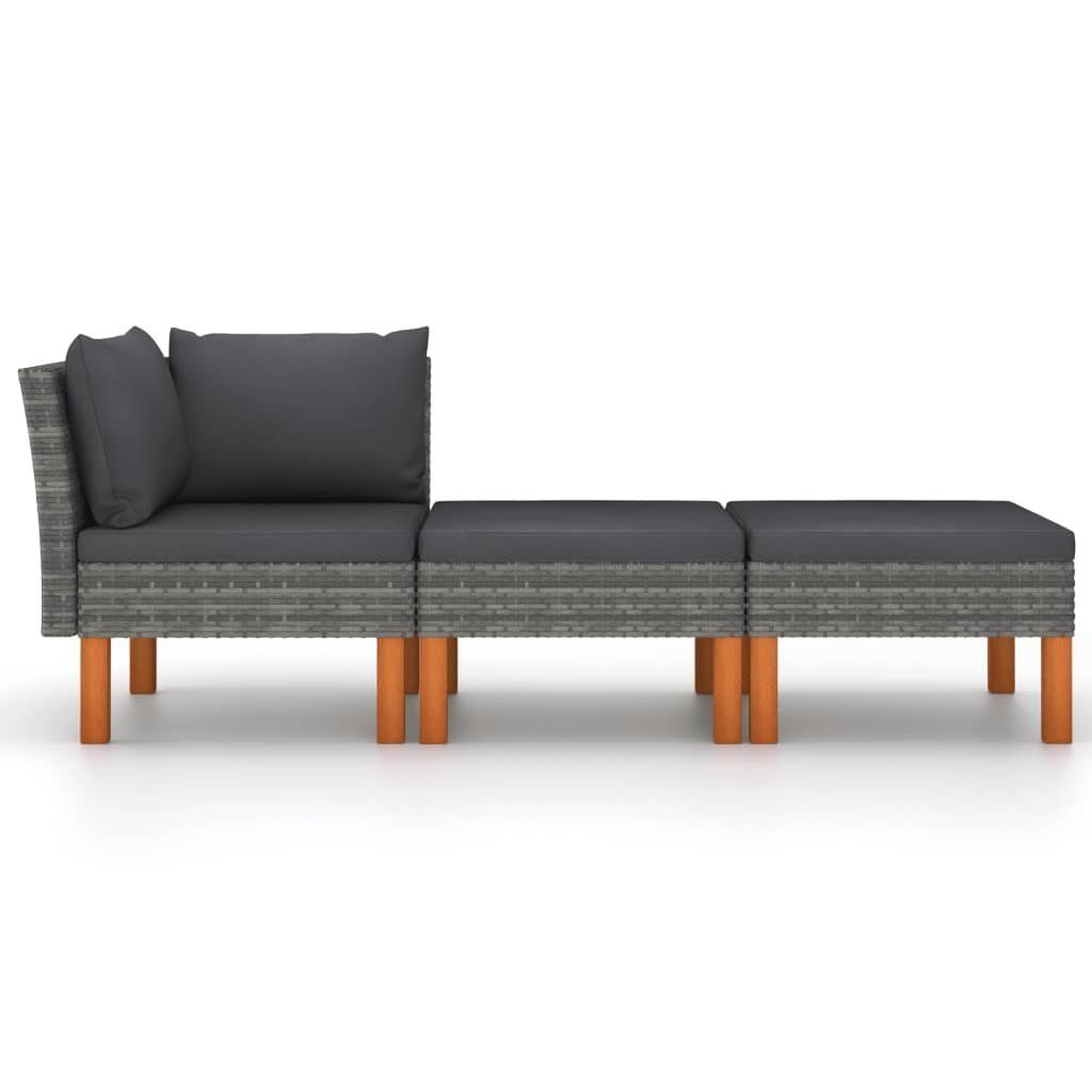 vidaXL Loungesofa 3-tlg. Garten-Lounge-Set Poly Rattan und Eukalyptus Massivholz, 1 Teile