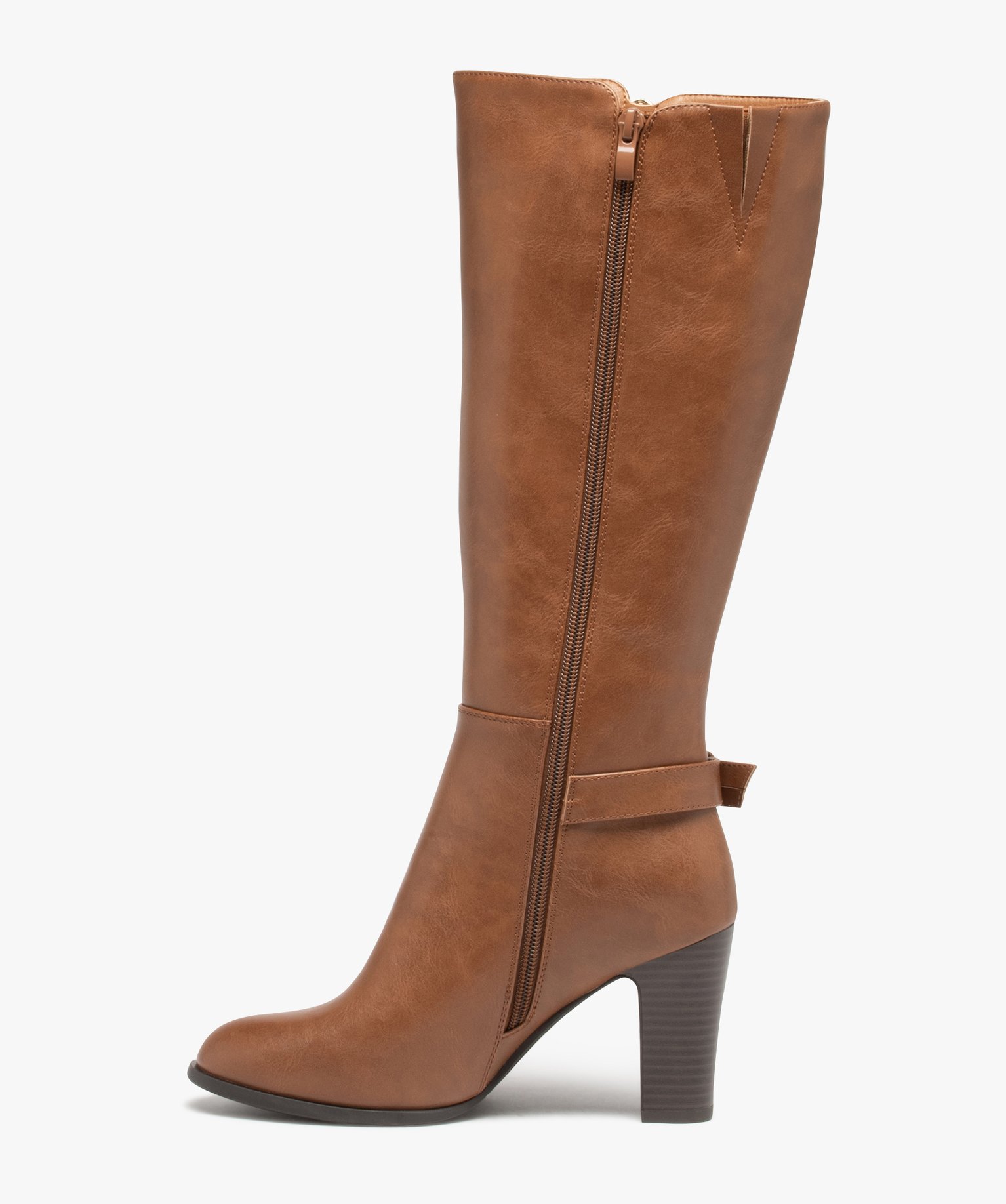 Bottes femme zippées à haut talon avec bride à la cheville camel | GEMO