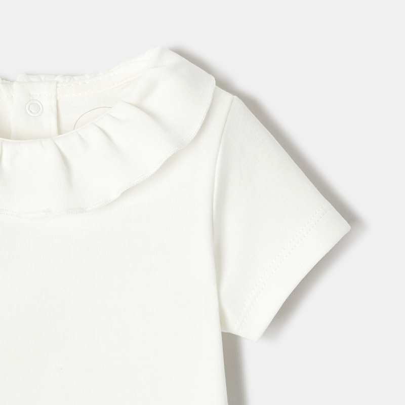 T-shirt à col collerette manches courtes en coton bio blanc naissance Absorba