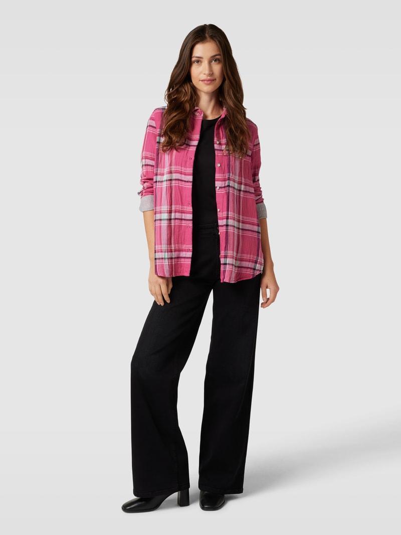 Hemdbluse mit Tartan-Karo und Brusttasche in fuchsia