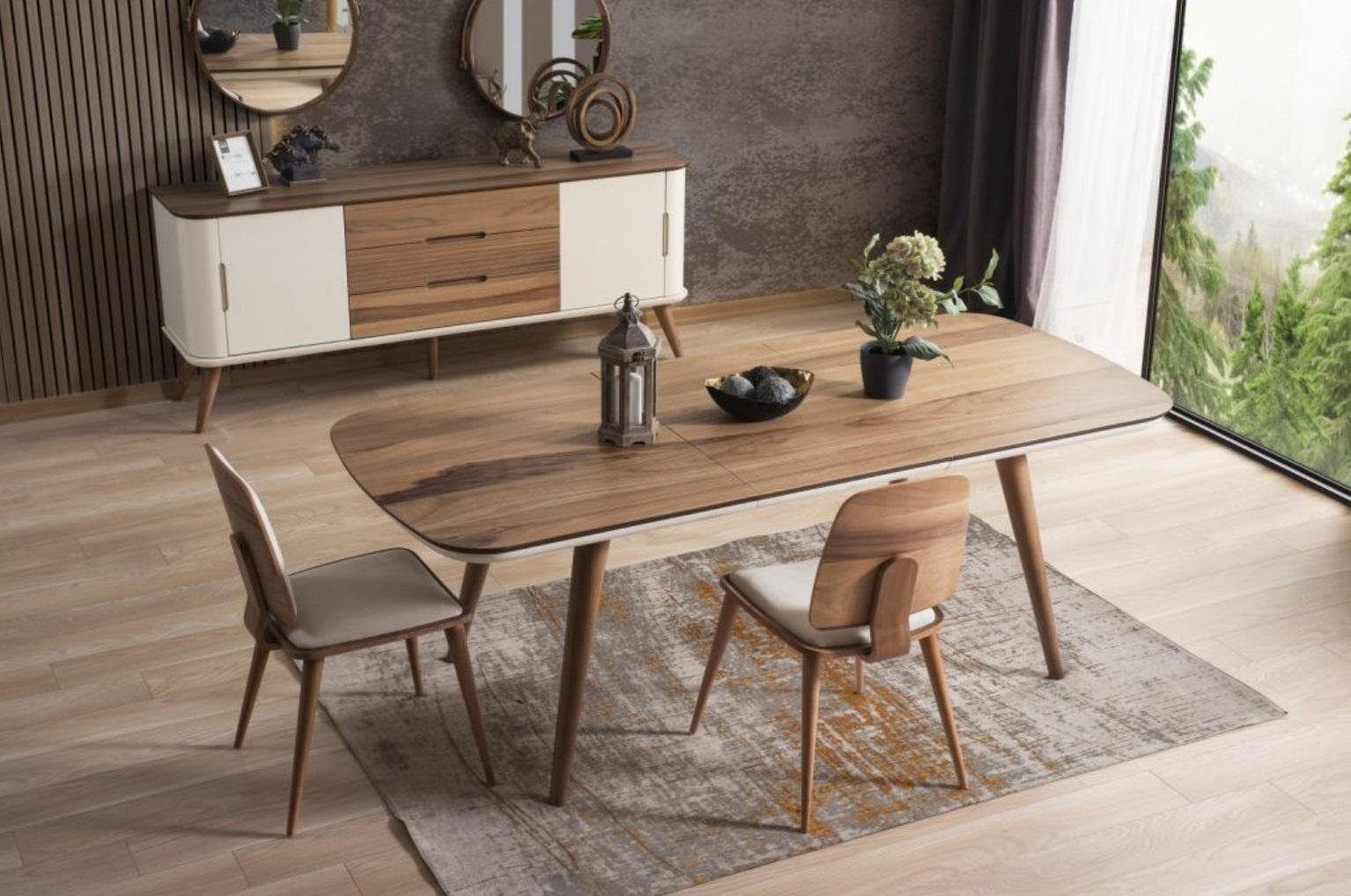 JVmoebel Esszimmer-Set Esszimmer Esstisch Holz Luxus Sessel Stuhl 4 Stühle Braun Möbel, (5-St)